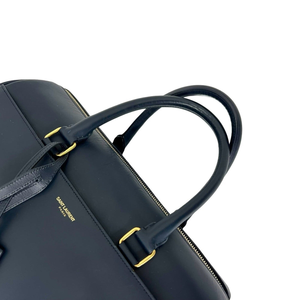 Saint Laurent Navy Leather Boston Bag Handbag Shoulder Bag (Pre-Owned)
