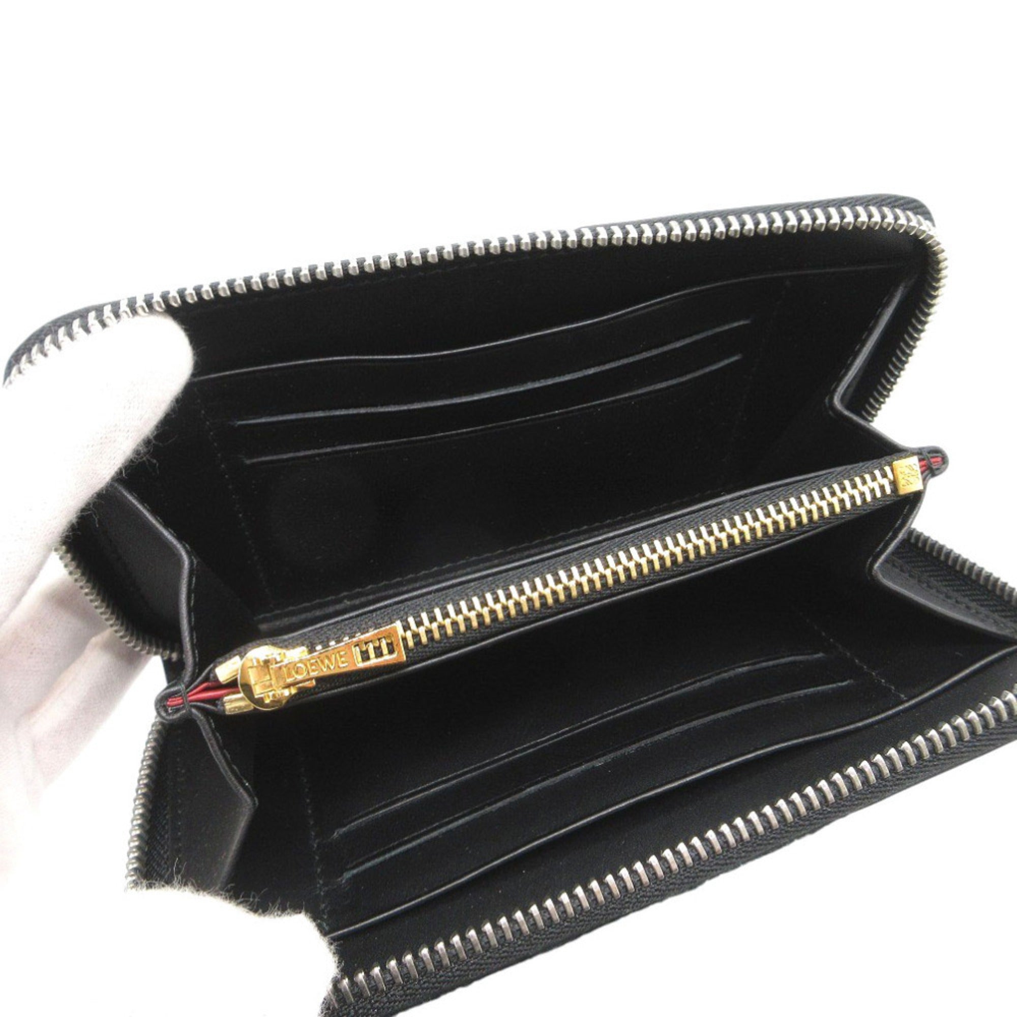 Loewe Black Navy Red Color Wool Leather Long Wallet (Bi-Fold) (Pre-Owned)