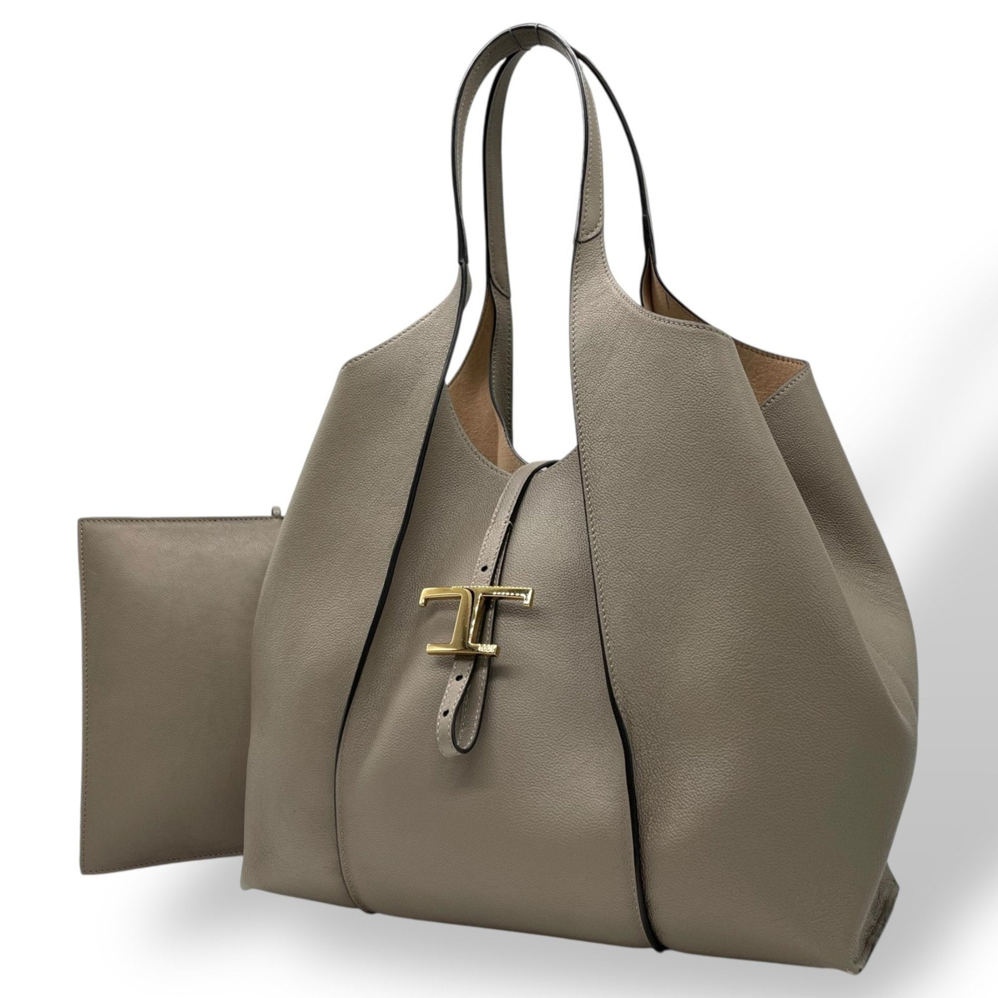 Tod's Grayish Leather Handbag Pouch Tote Bag (Pre-Owned)