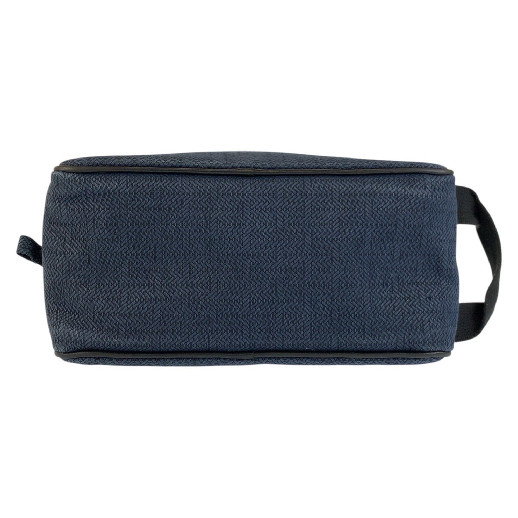 Hermes Black Navy Toile Chevron Clutch Bag Handbag Pouch (Pre-Owned)
