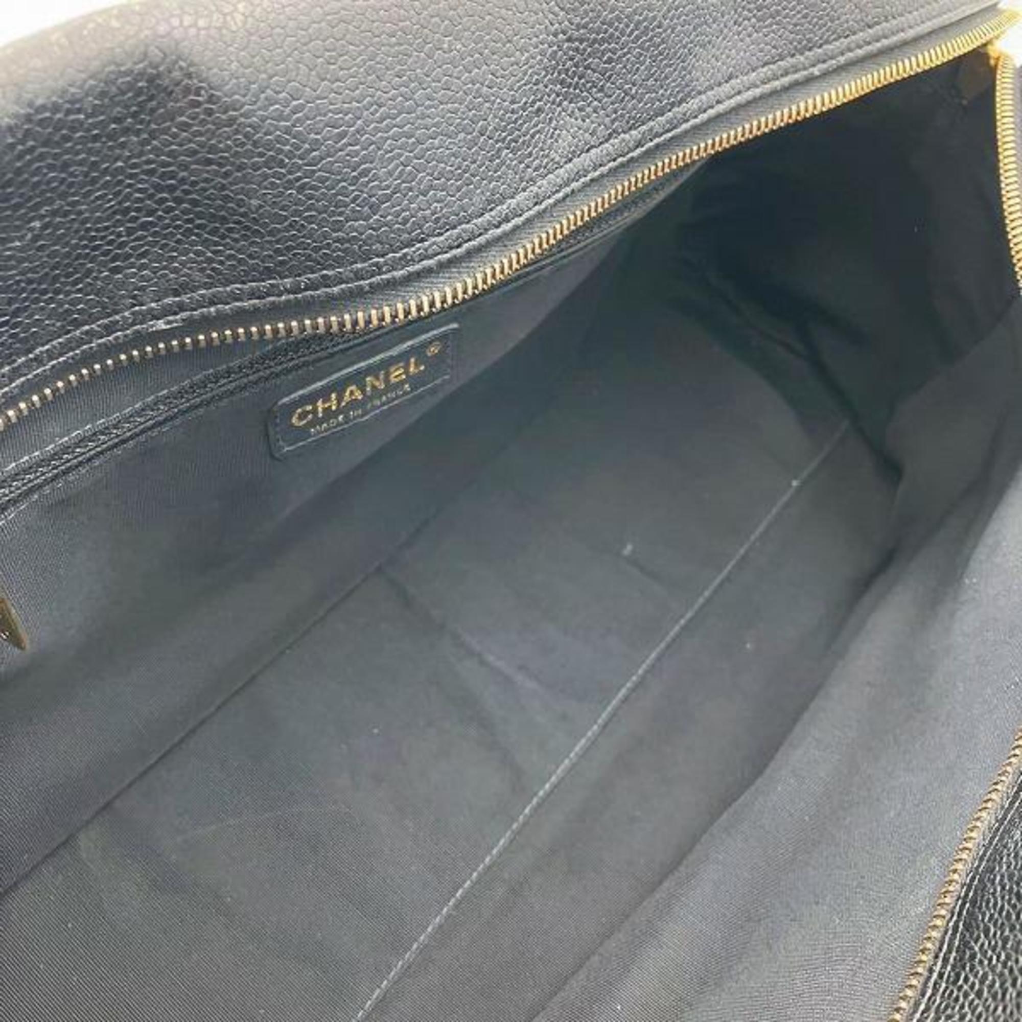 Chanel Black Grained Calfskin Boston Bag Handbag (Pre-Owned)