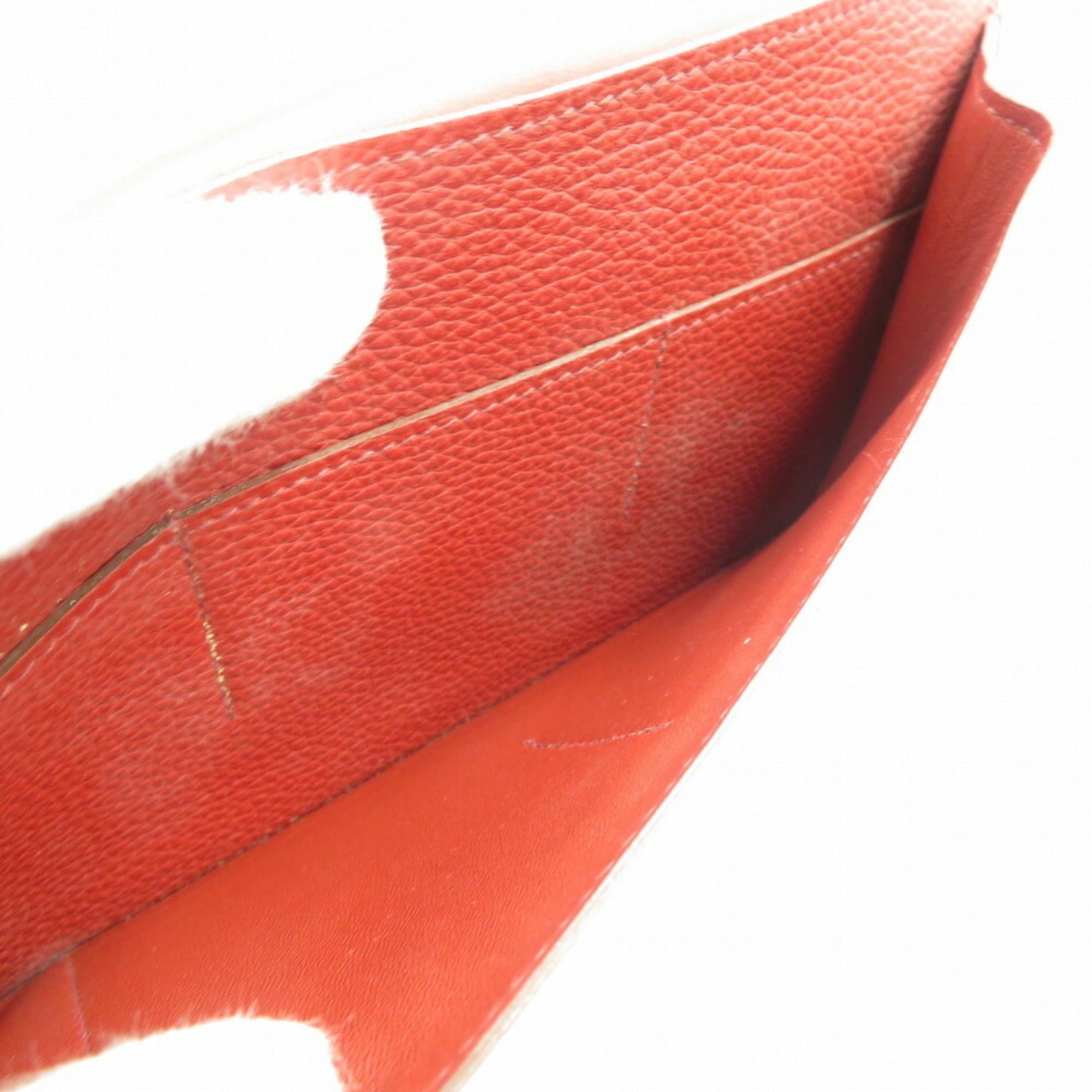 Hermes Red Color Togo Leather Long Wallet (Bi-Fold) (Pre-Owned)