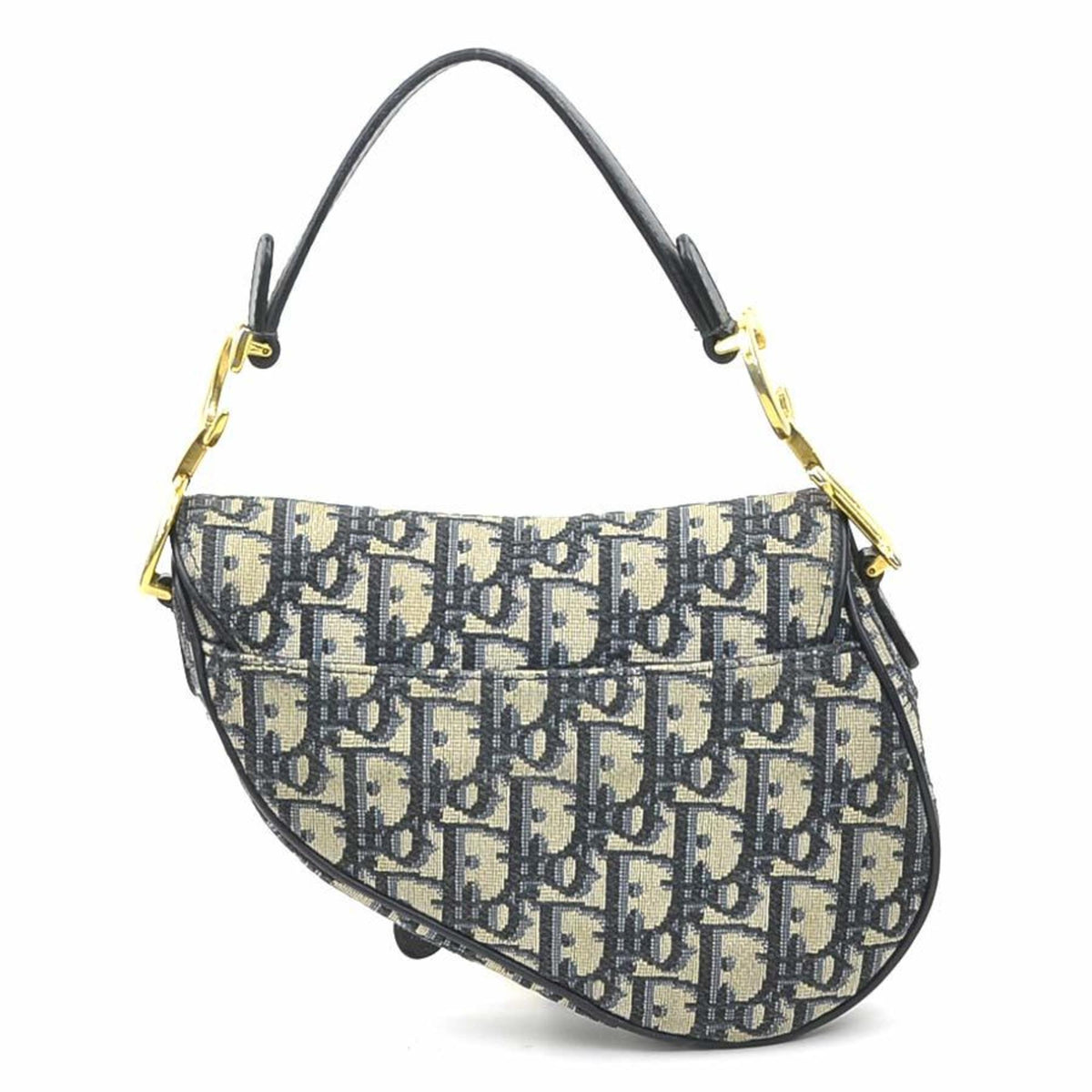 Christian Dior Navy Canvas Leather Handbag Saddle Bag Shoulder Bag (Pre-Owned)