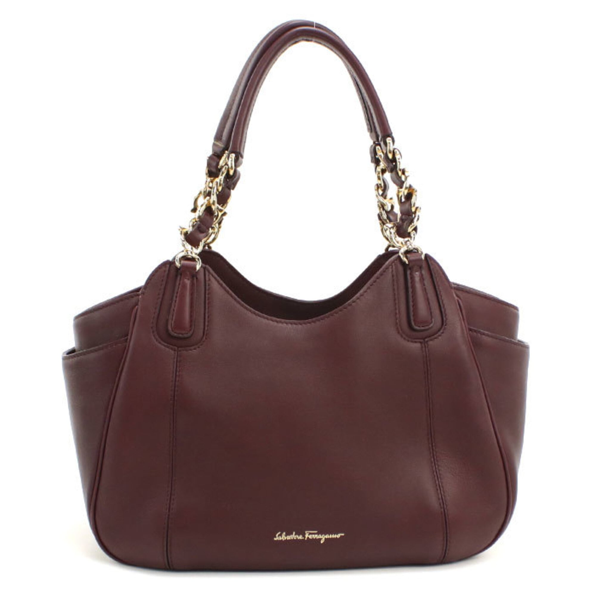 Salvatore Ferragamo Red Color Wine Leather Handbag (Pre-Owned)