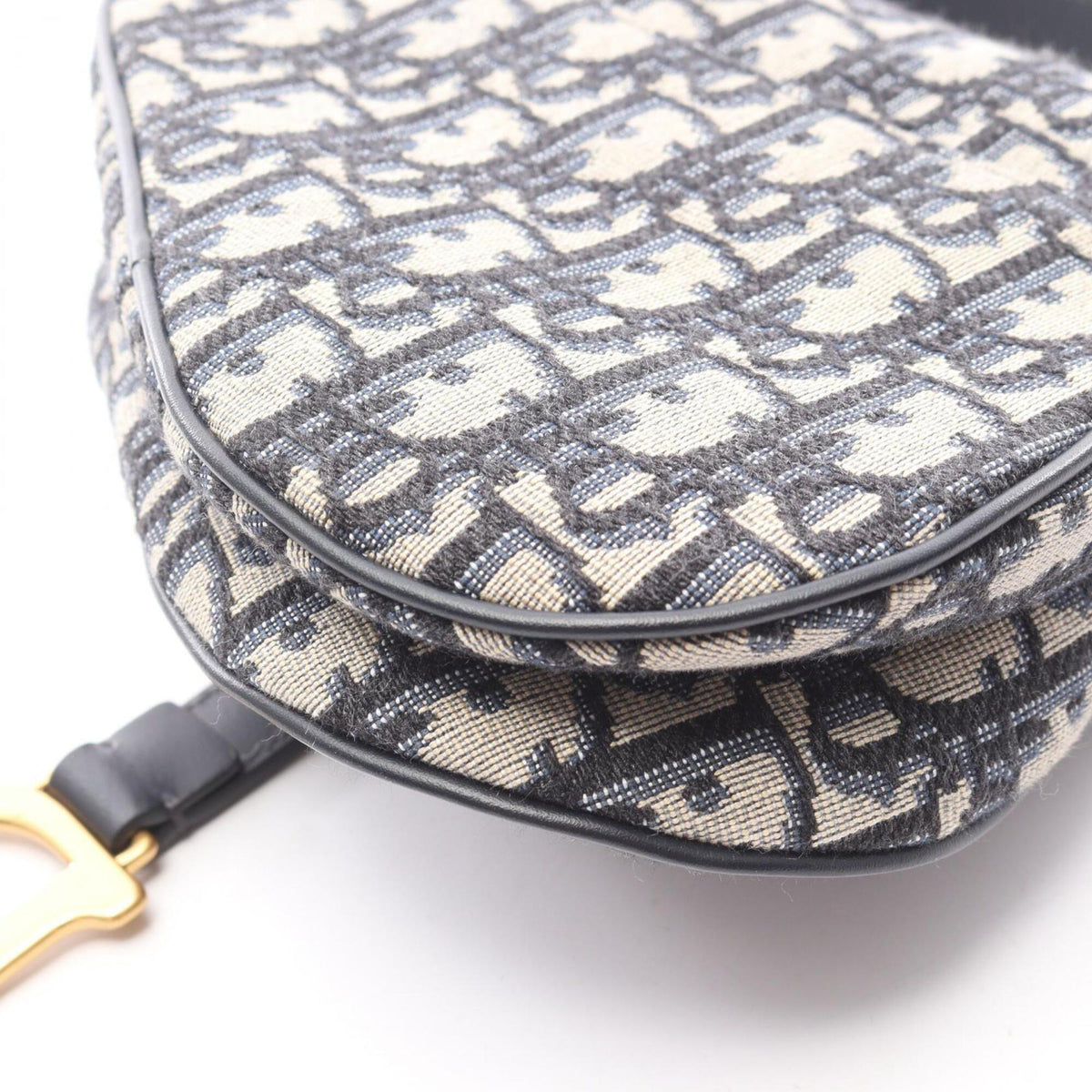 Christian Dior Beige Navy Canvas Leather Handbag Saddle Bag (Pre-Owned)