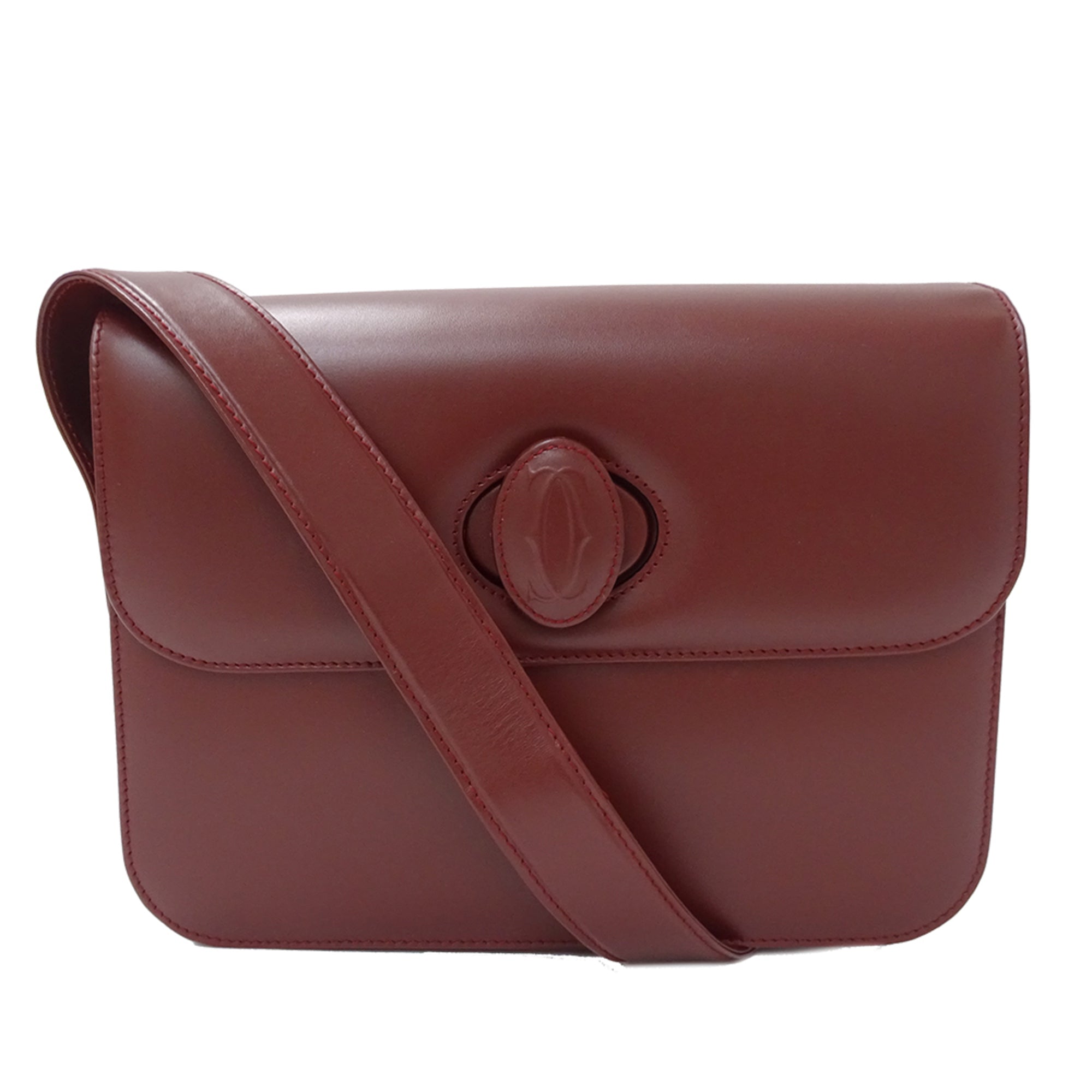 Cartier Must Bordeaux Leather Handbag Shoulder Bag (Pre-Owned)