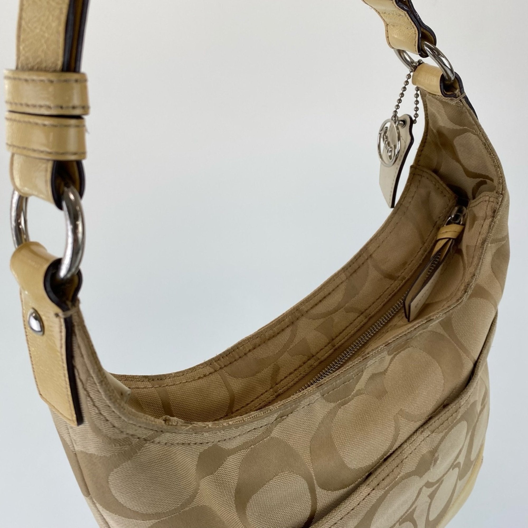 Coach Beige Signature Line Patent Leather Shoulder Bag (Pre-Owned)