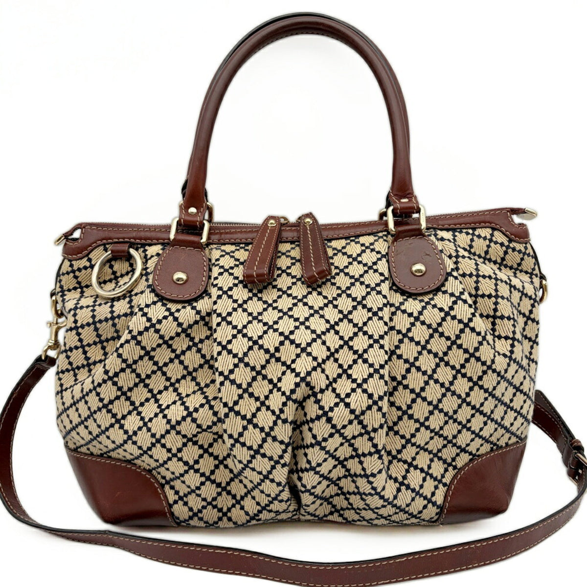 Gucci Beige Brown Canvas Leather Shoulder Bag (Pre-Owned)