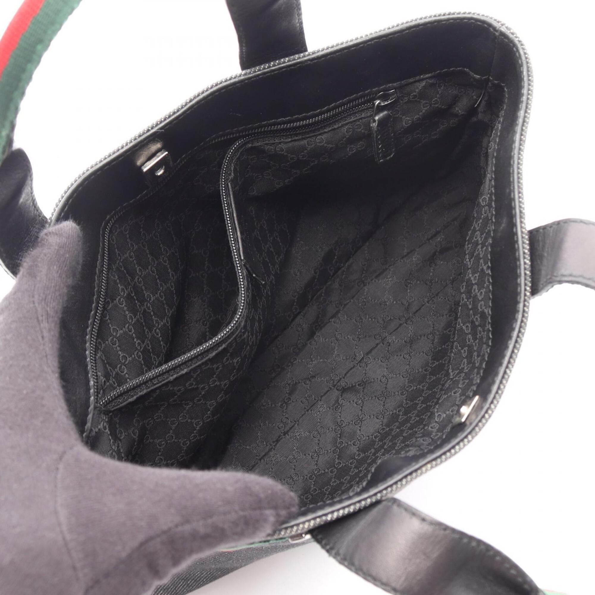 Gucci Black Green Red Color Canvas Leather Handbag (Pre-Owned)