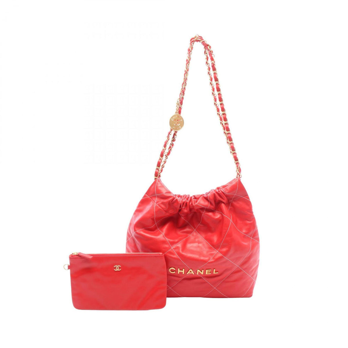 Chanel Red Color Leather Handbag Pouch Shoulder Bag (Pre-Owned)