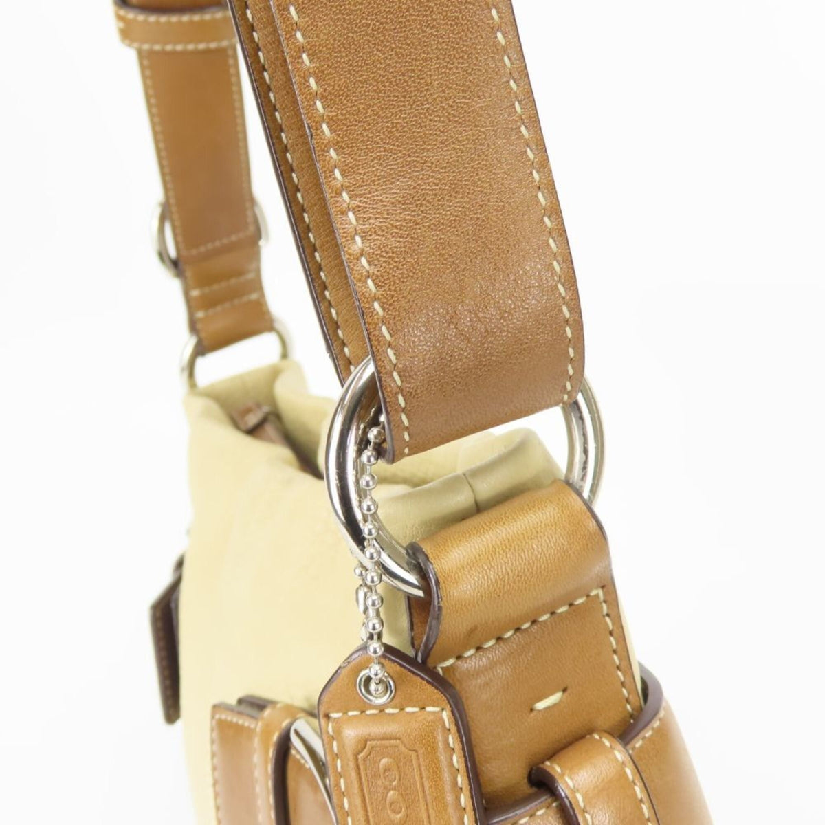 Coach Beige Brown Leather Shoulder Bag (Pre-Owned)