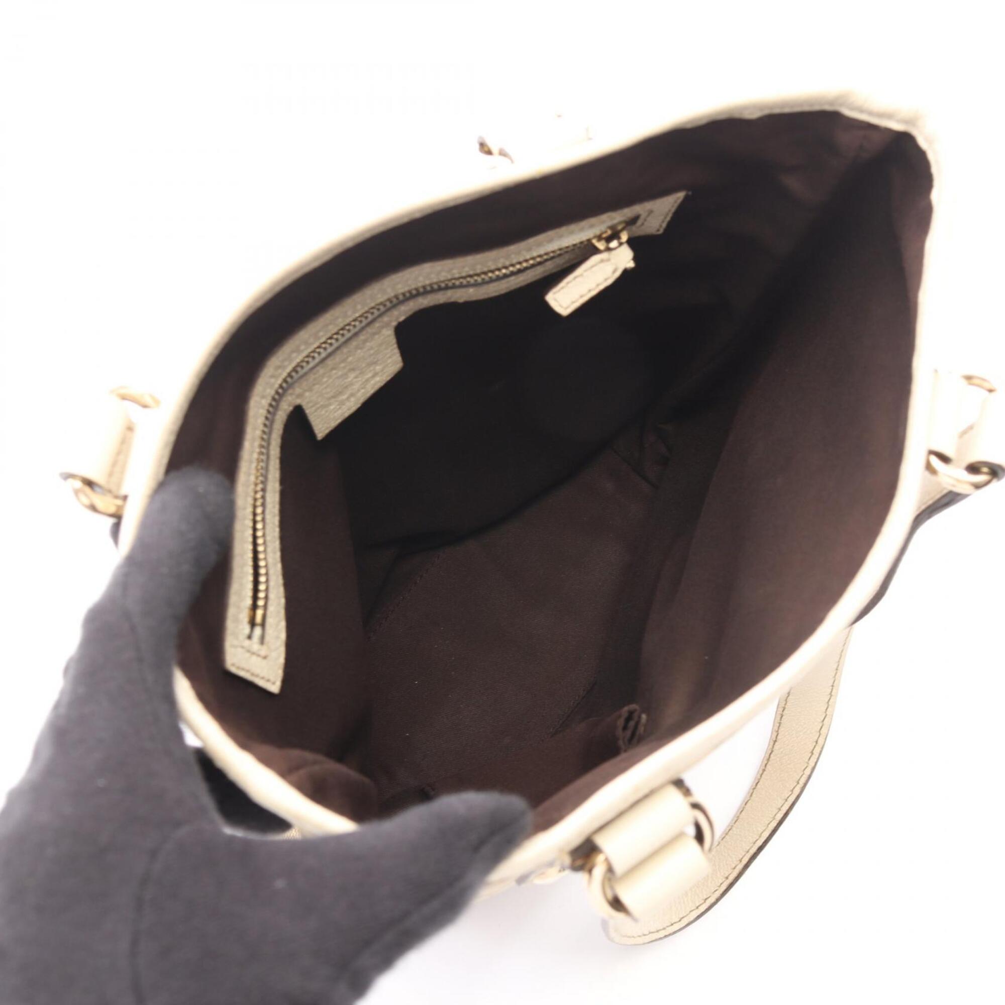 Gucci Beige Ivory Gg Canvas Leather Handbag Tote Bag (Pre-Owned)