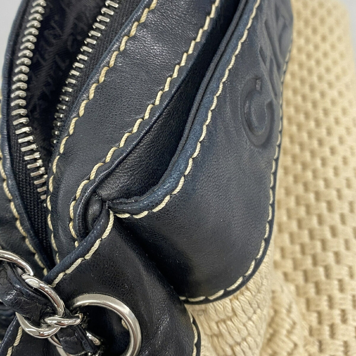 Chanel Beige Black Canvas Shoulder Bag (Pre-Owned)