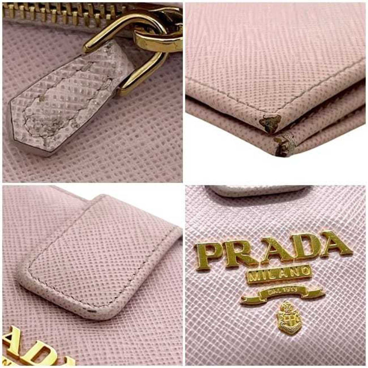 Prada Pink Leather Saffiano Triangle Long Wallet (Bi-Fold) (Pre-Owned)