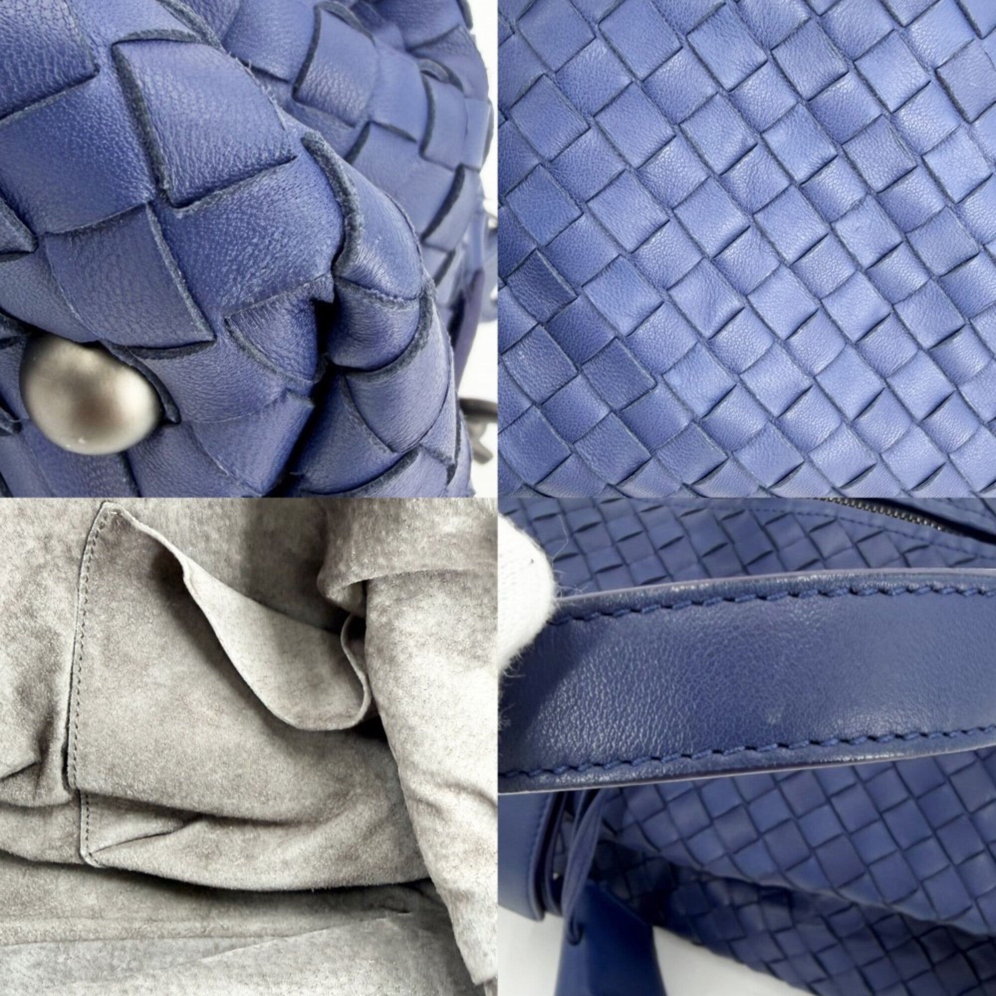 Bottega Veneta Intrecciato Blue Leather Handbag Tote Bag (Pre-Owned)