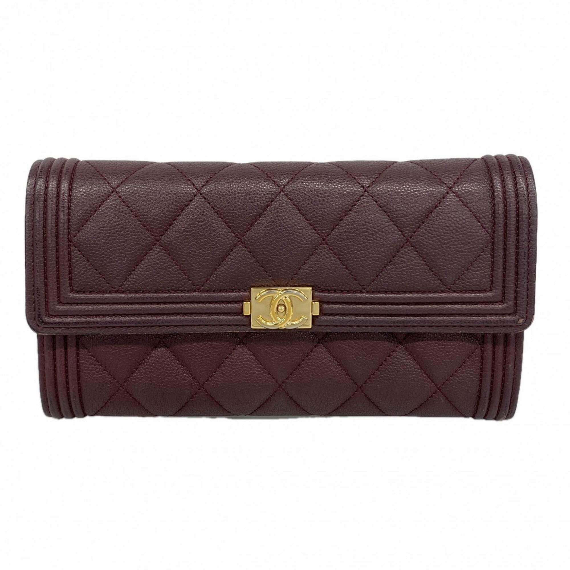 Chanel Bordeaux Grained Calfskin Long Wallet (Bi-Fold) (Pre-Owned)