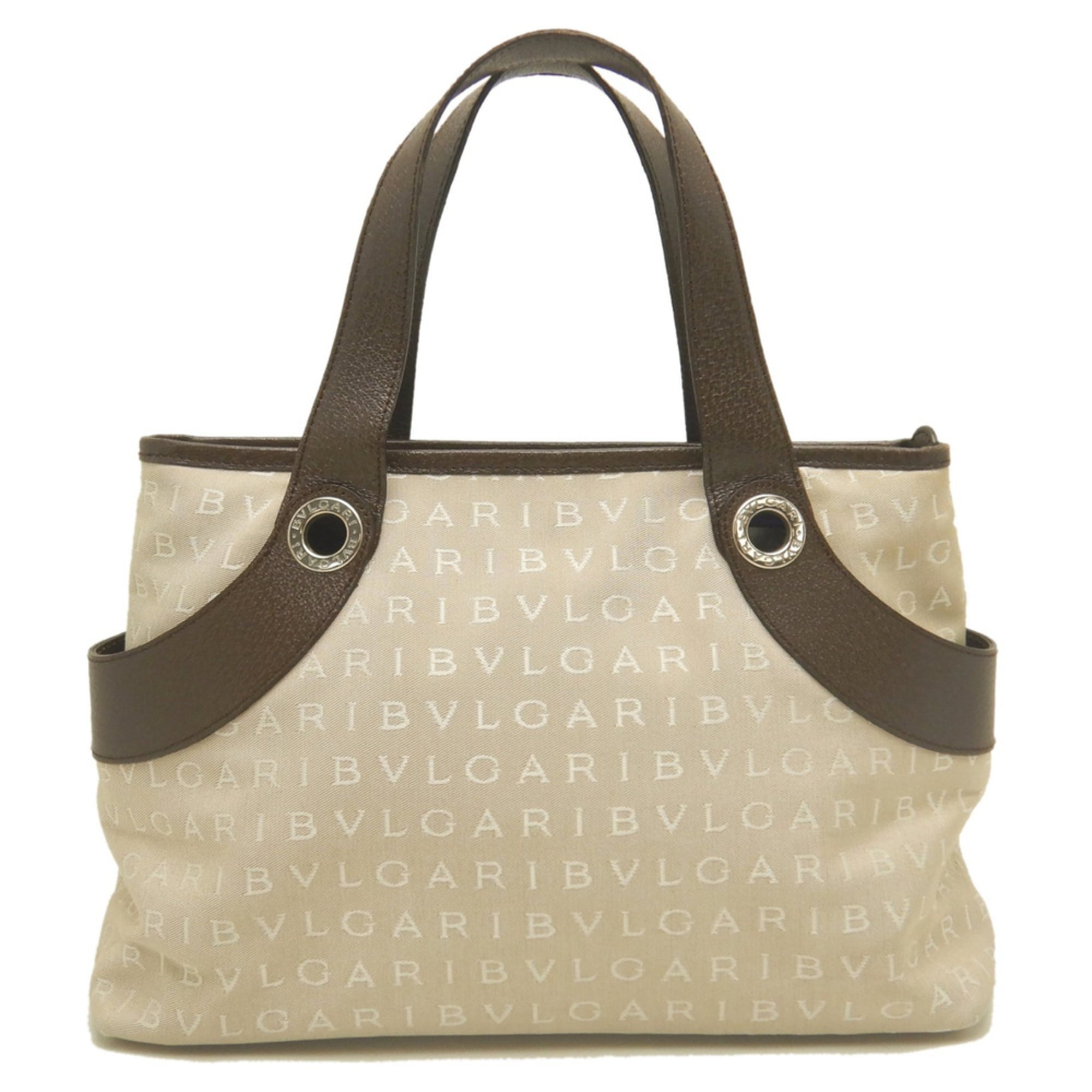 Bvlgari Beige Brown Canvas Leather Handbag (Pre-Owned)