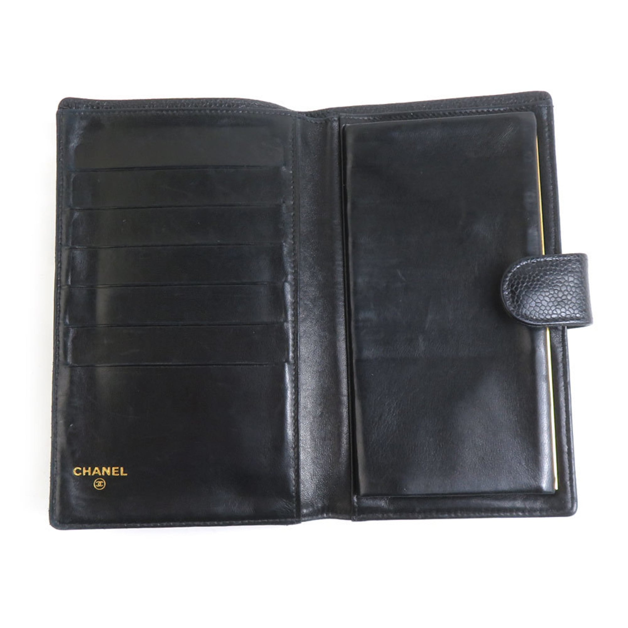 Chanel Black Grained Calfskin Wallet (Bi-Fold) (Pre-Owned)