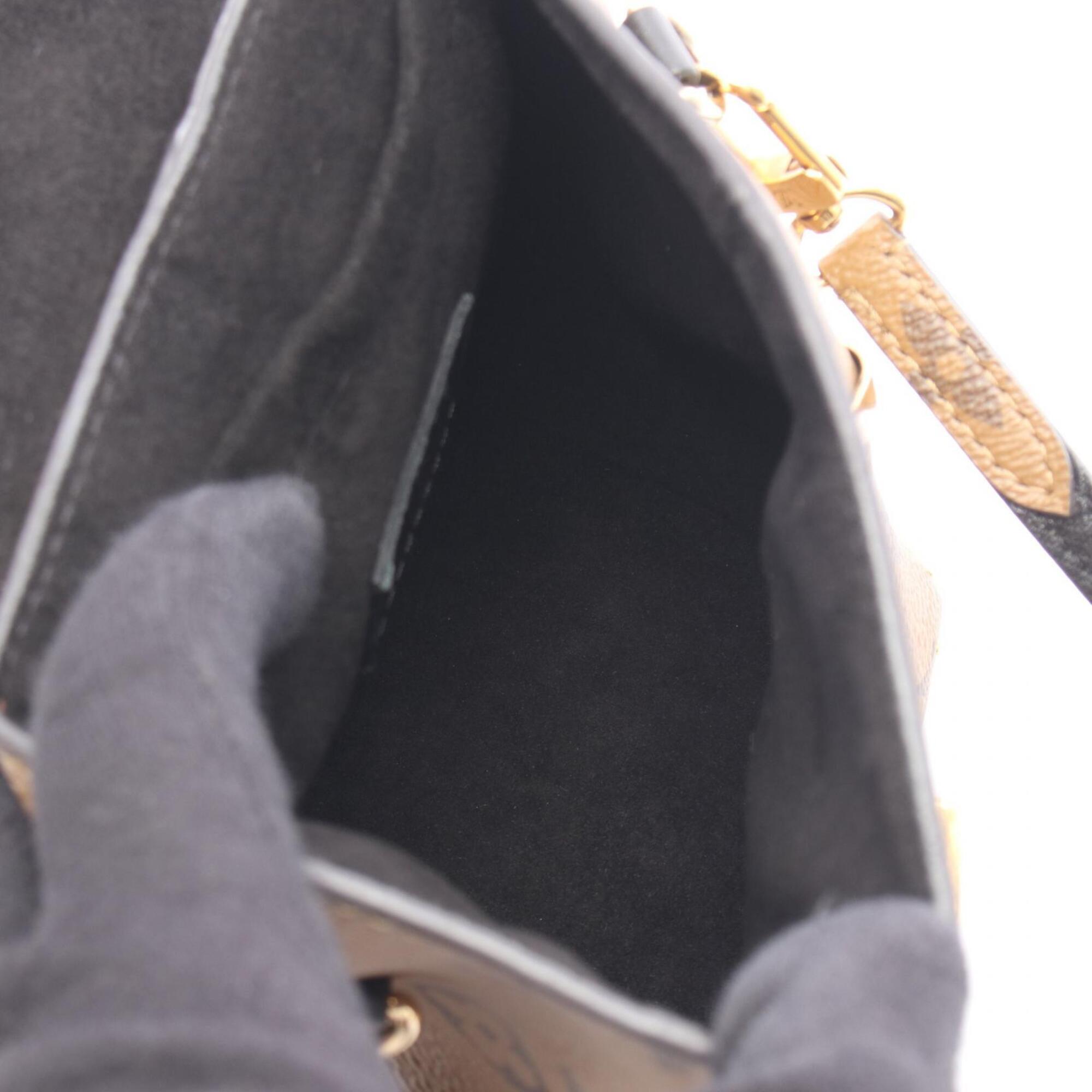 Louis Vuitton Black Brown Coated Canvas Leather Handbag (Pre-Owned)