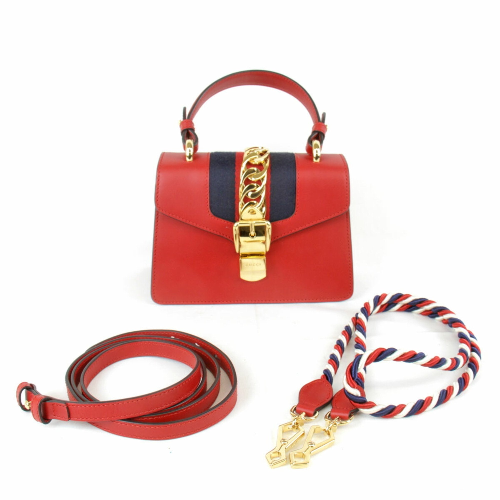Gucci Red Color Leather Shoulder Bag (Pre-Owned)