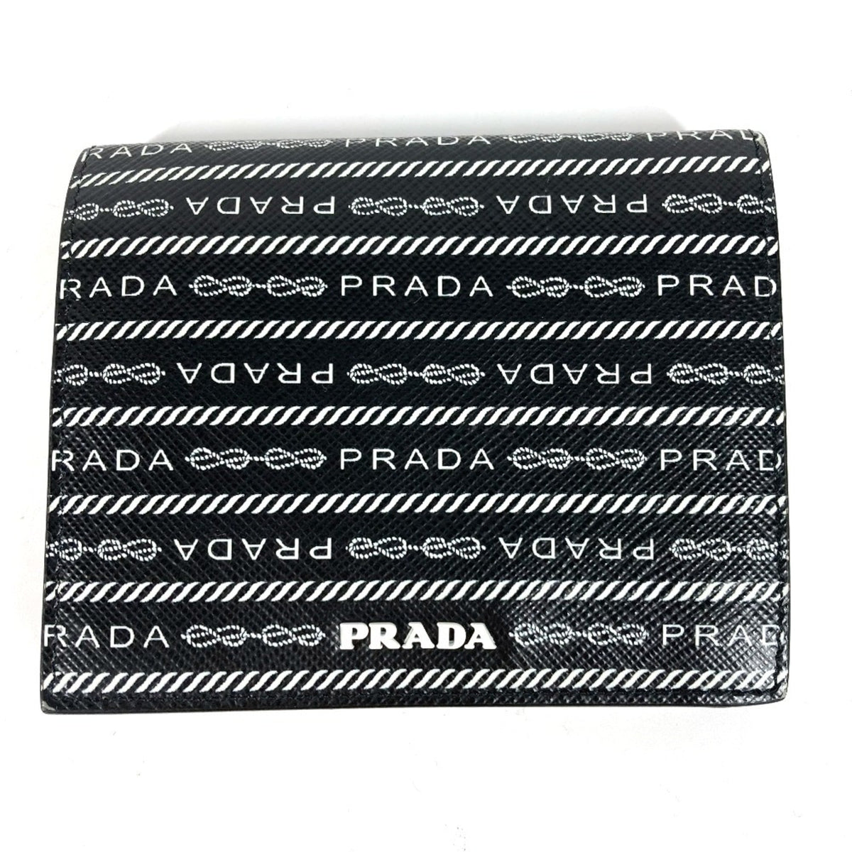 Prada Black White Leather Wallet (Bi-Fold) (Pre-Owned)