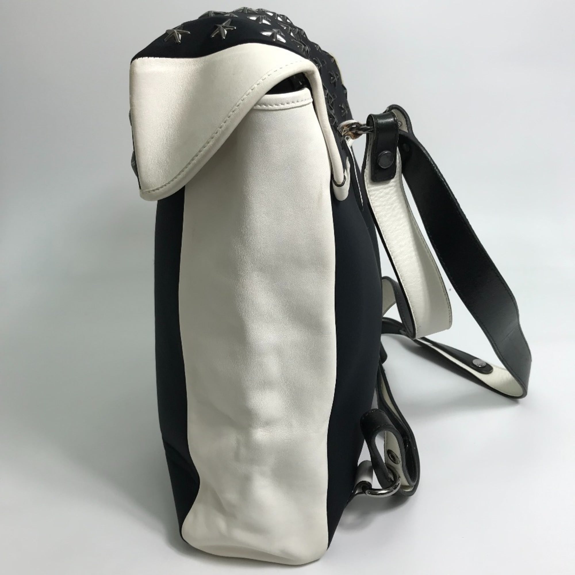 Jimmy Choo Black White Leather Jersey Backpack (Pre-Owned)