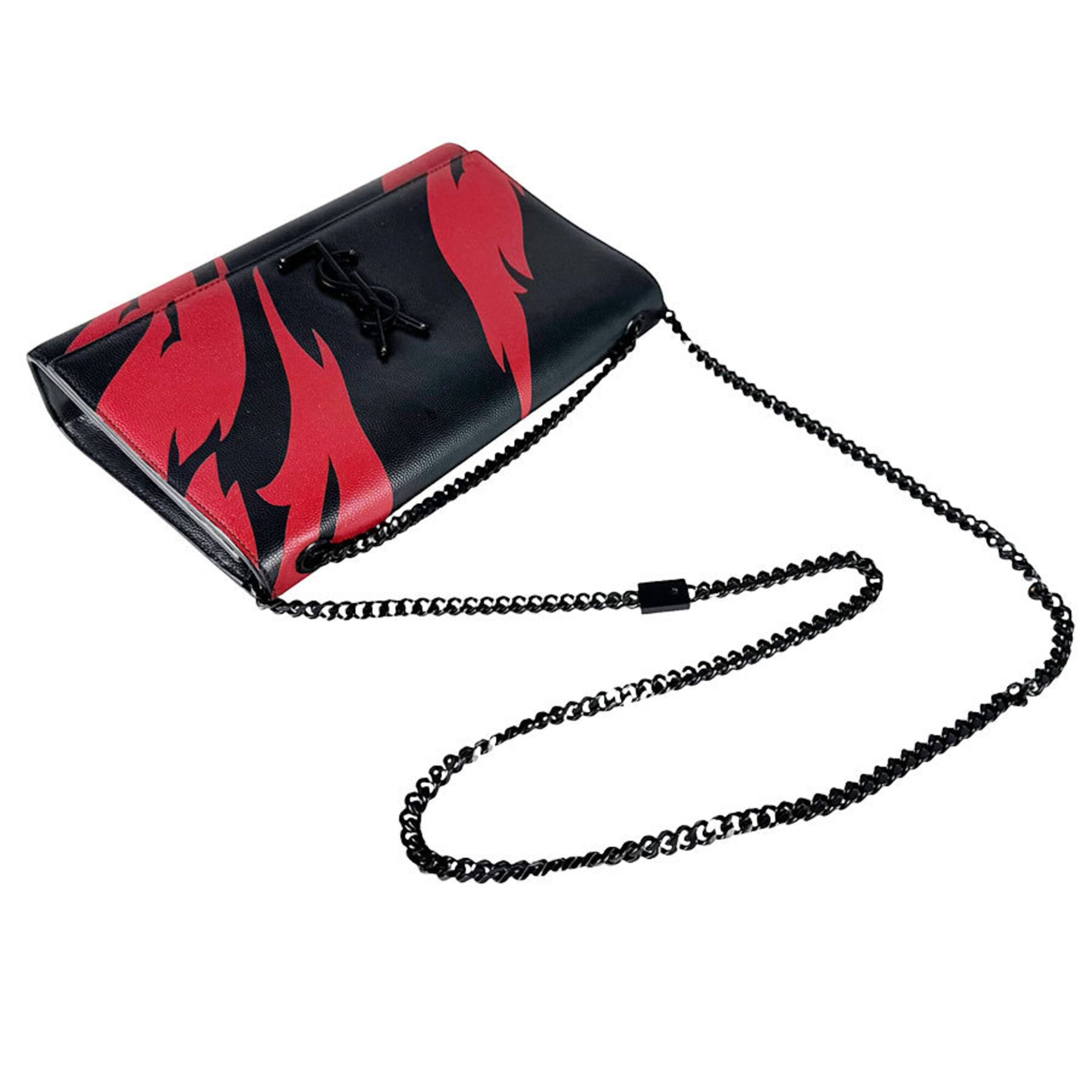 Saint Laurent Black Red Color Leather Shoulder Bag (Pre-Owned)