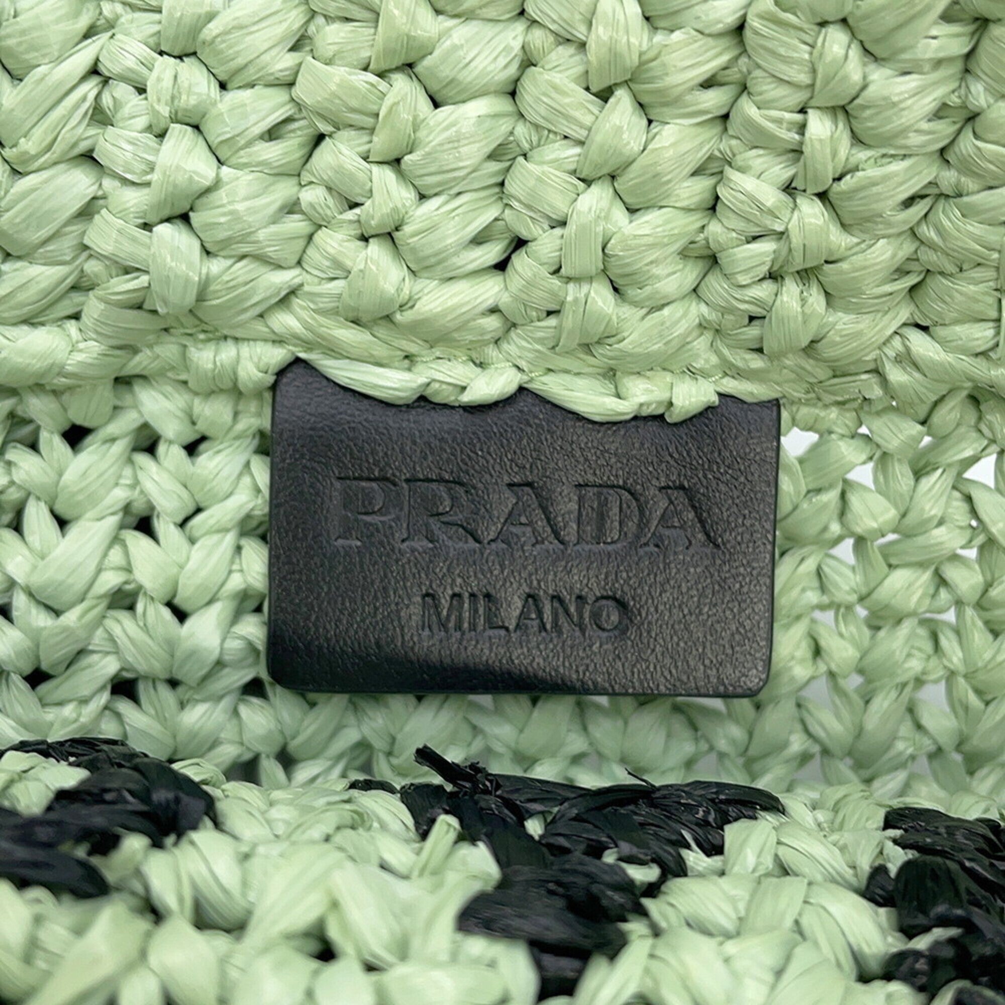 Prada Green Raffia Handbag Tote Bag (Pre-Owned)