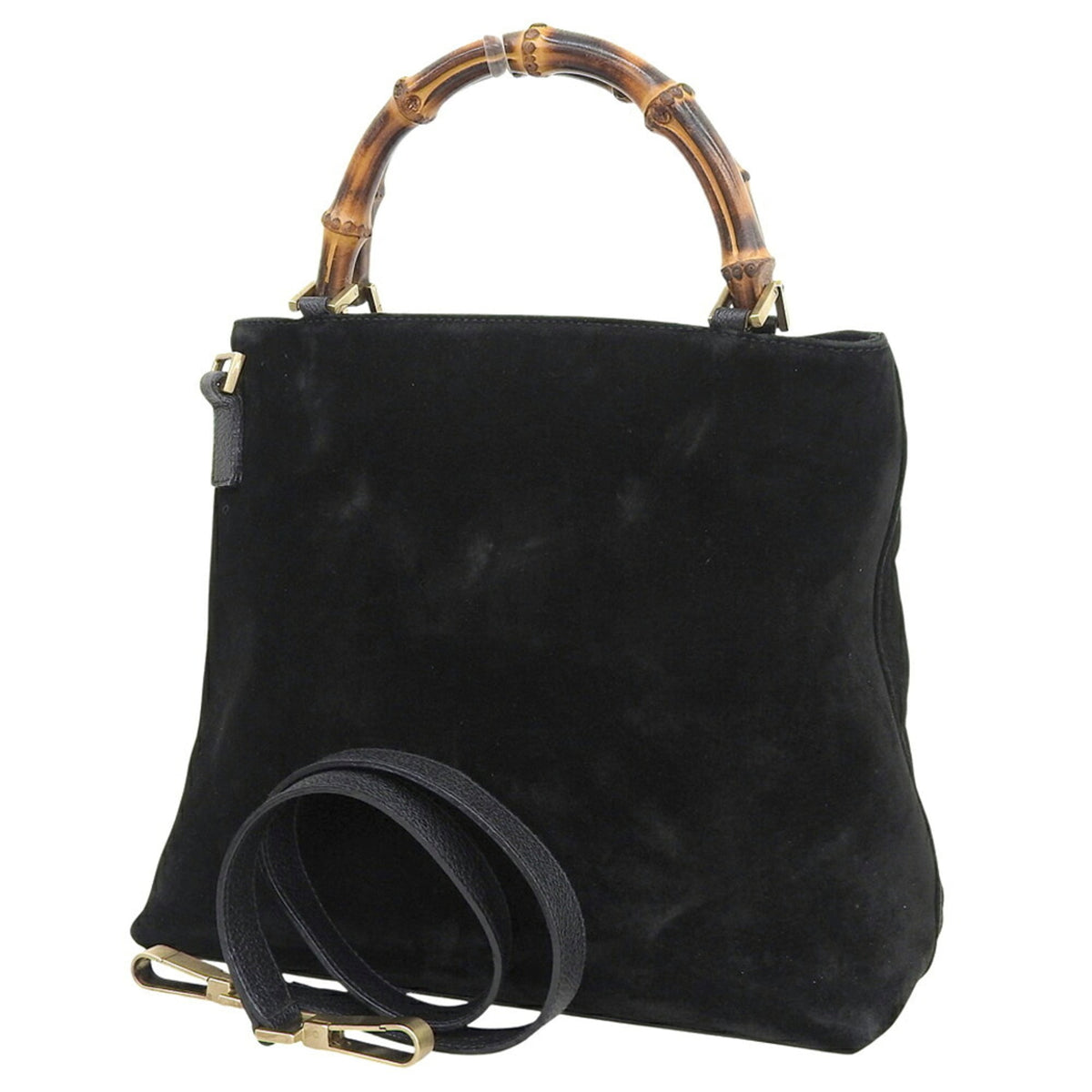 Gucci Black Suede Bamboo Handbag (Pre-Owned)