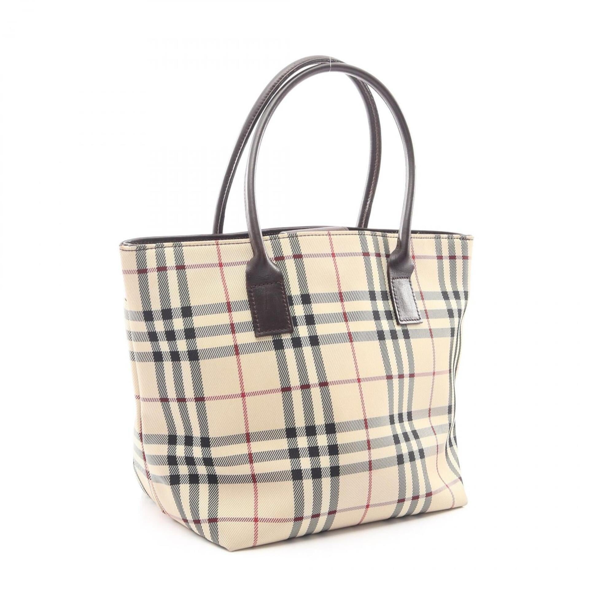 Burberry Beige Brown Canvas Leather Handbag (Pre-Owned)