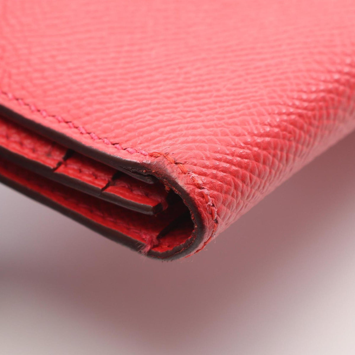 Hermes Red Color Rouge Casaque Leather Long Wallet (Bi-Fold) (Pre-Owned)