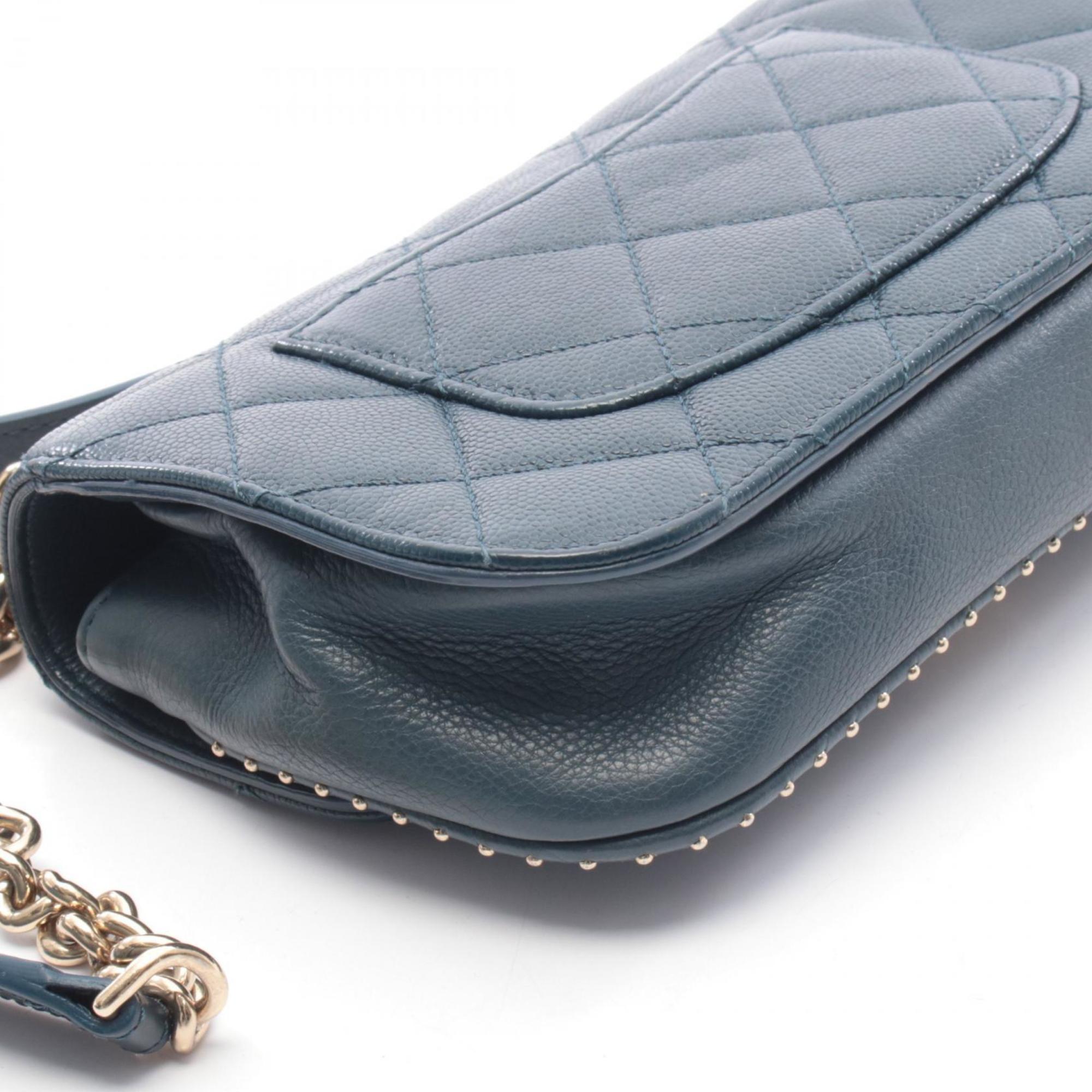 Chanel Navy Leather Handbag Shoulder Bag (Pre-Owned)