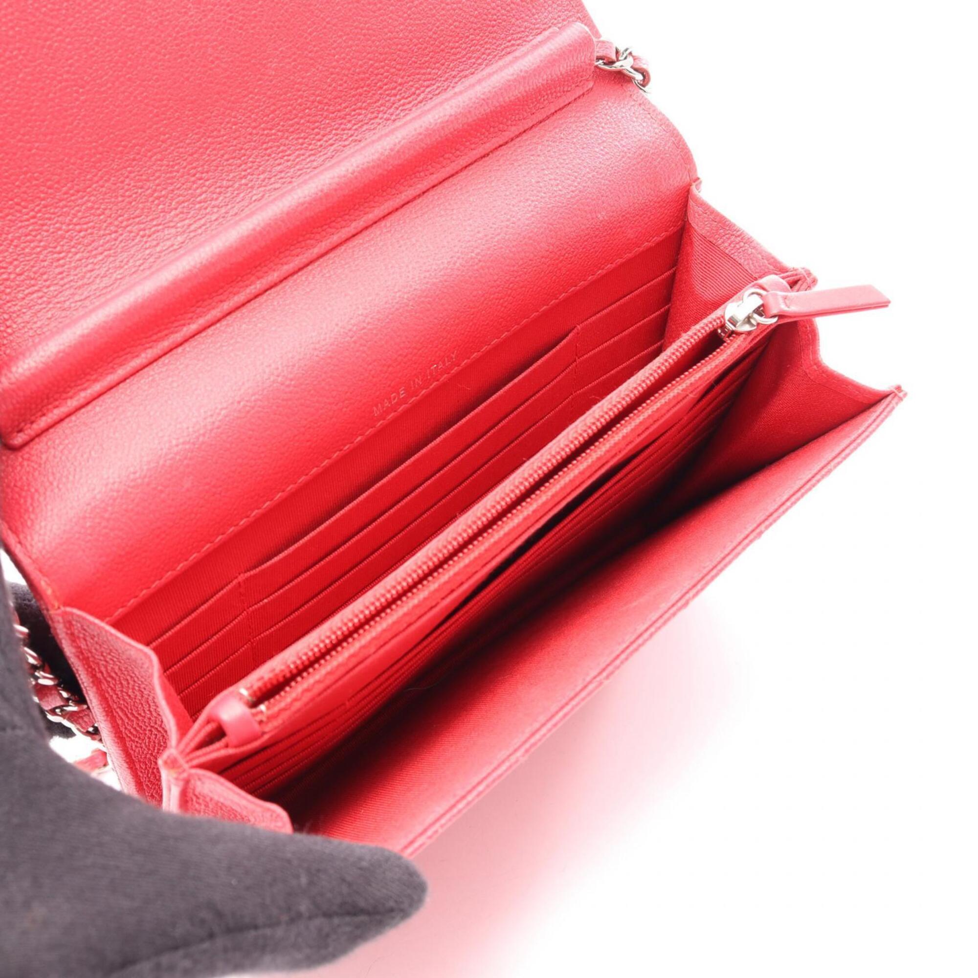 Chanel Chevron (V Stitch) Red Color Leather Handbag Shoulder Bag (Pre-Owned)