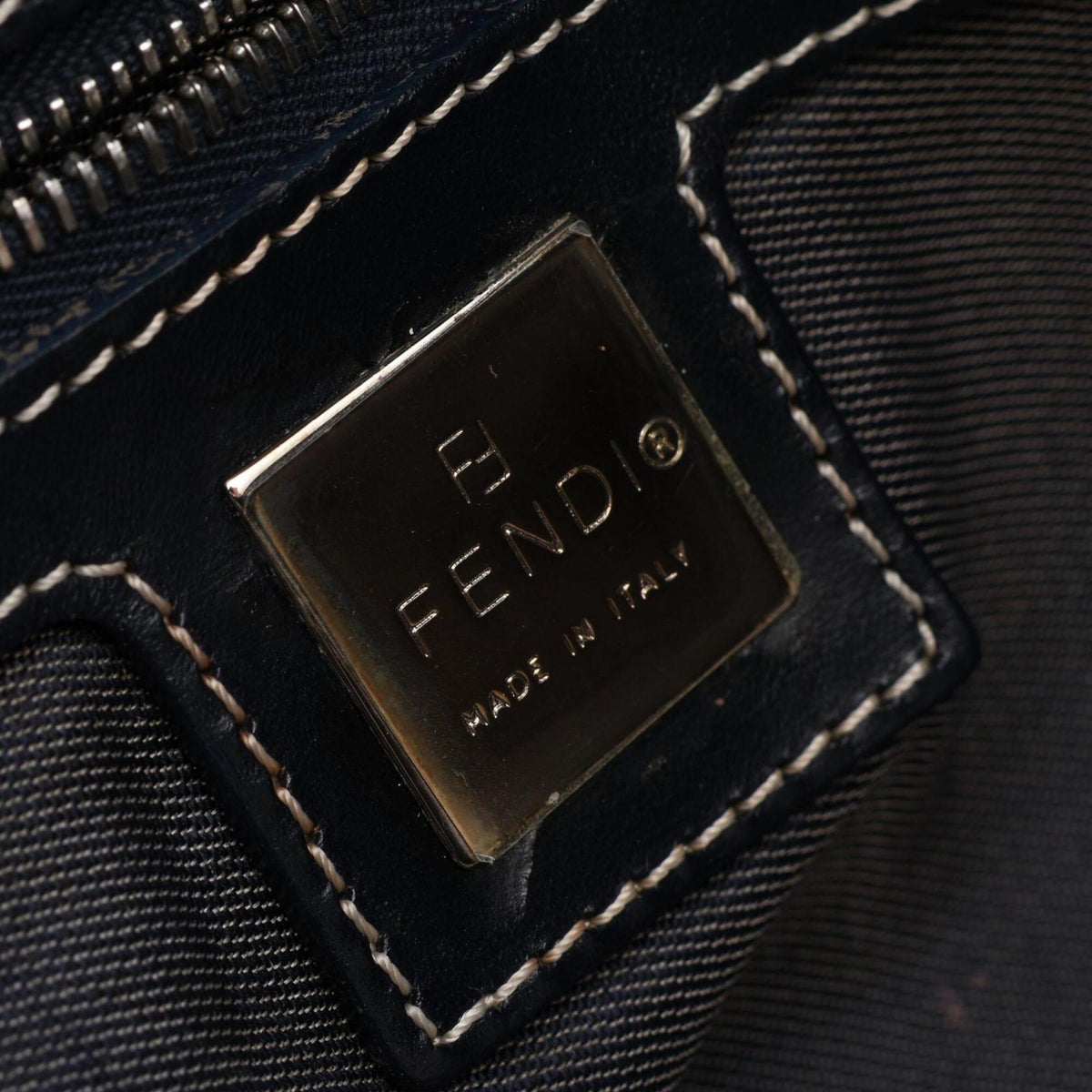 Fendi Navy Canvas Leather Handbag Shoulder Bag (Pre-Owned)