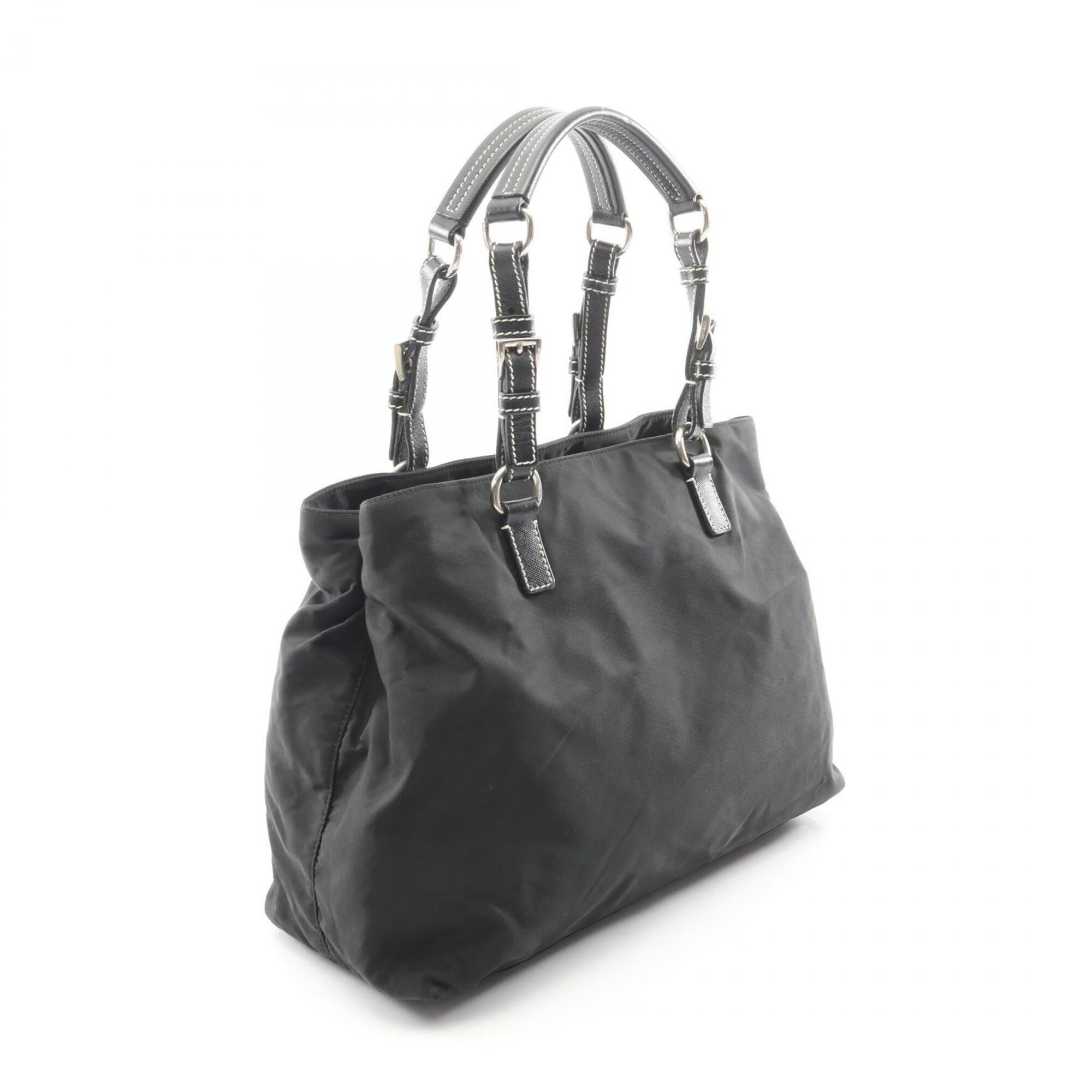 Prada Black Nylon Leather Handbag Tote Bag (Pre-Owned)