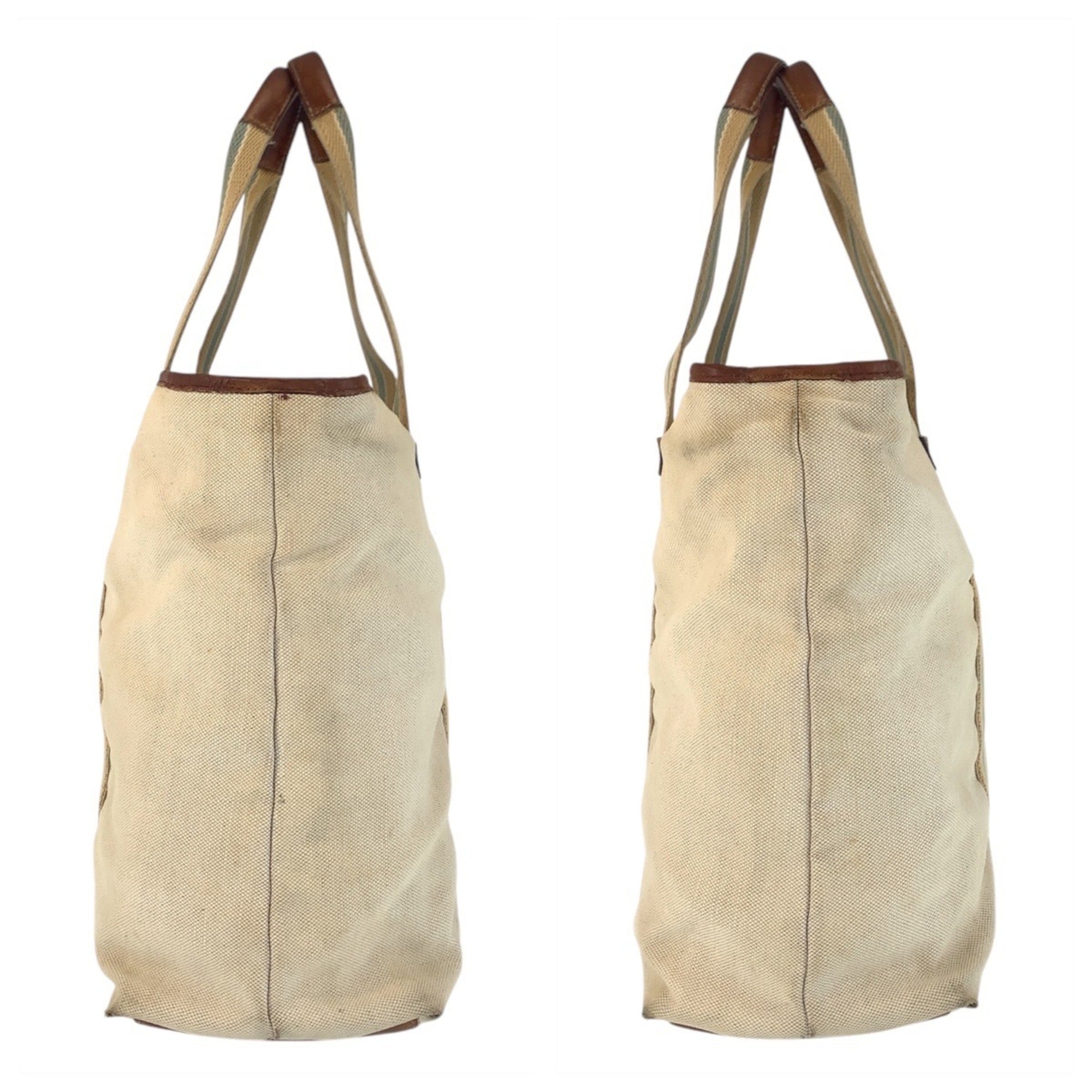 Gucci Beige Brown Canvas Leather Shoulder Bag Tote Bag (Pre-Owned)