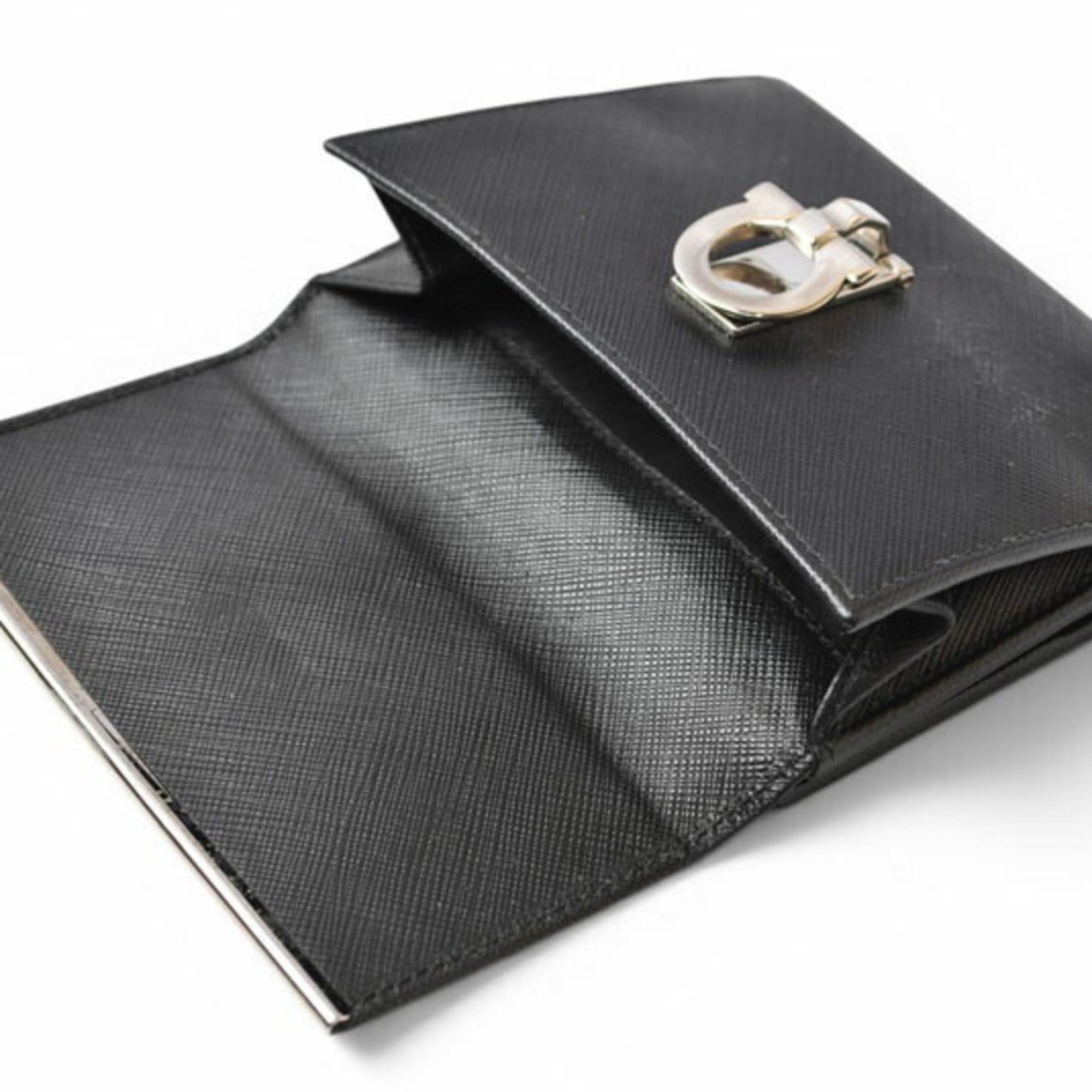 Salvatore Ferragamo Gancini Black Leather Wallet (Bi-Fold) (Pre-Owned)