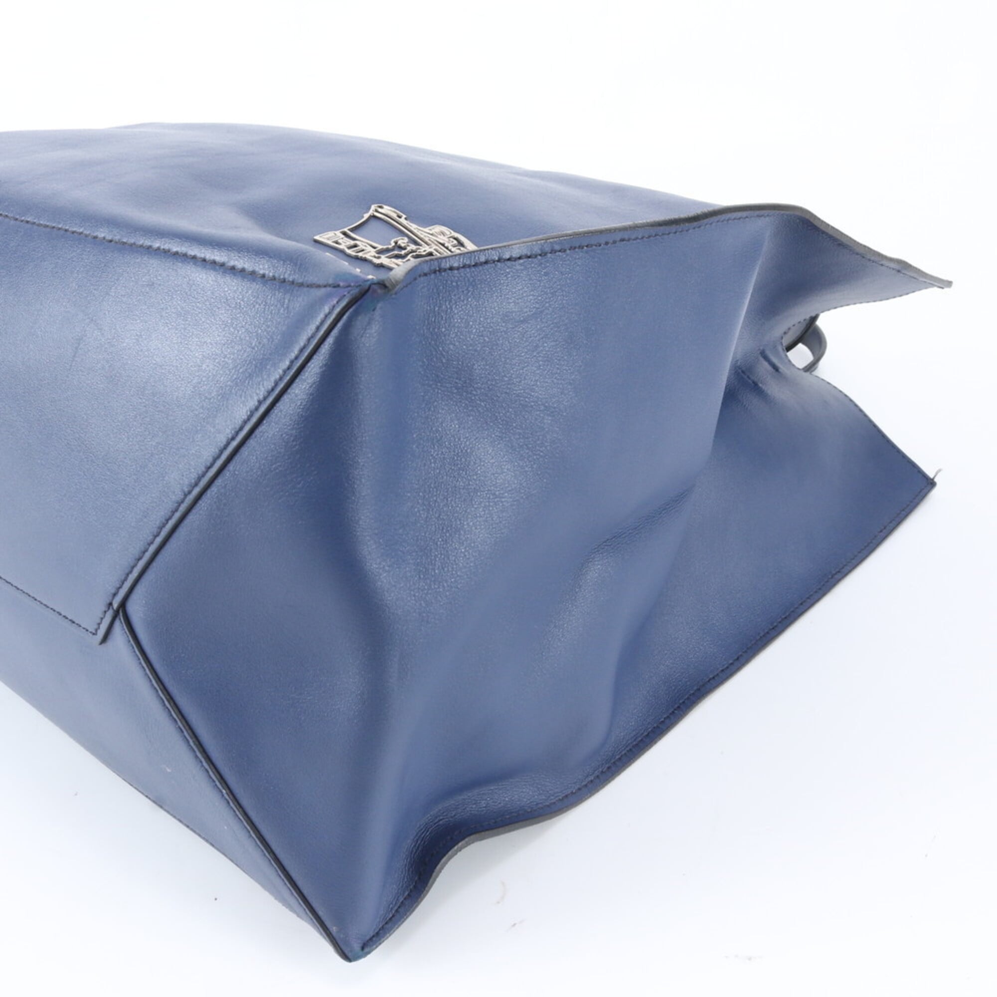 Prada Blue Leather Handbag Tote Bag (Pre-Owned)