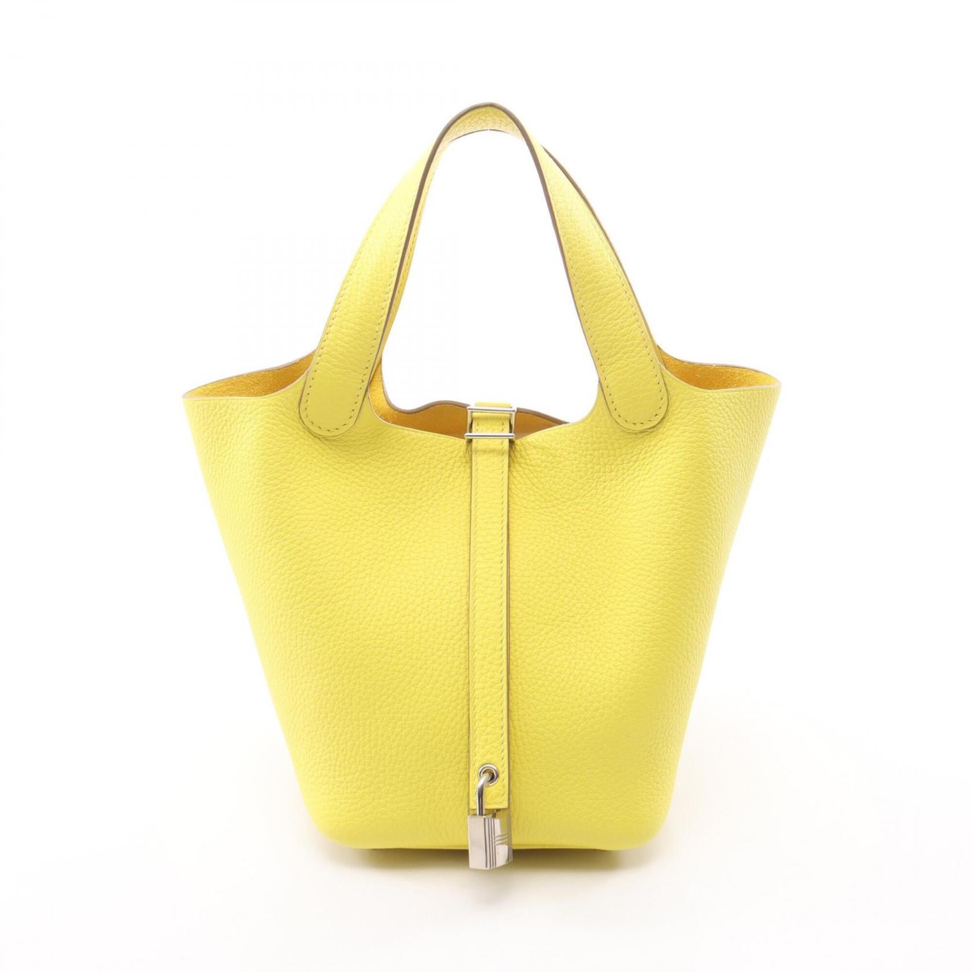 Hermes Lime Yellow Yellow Taurillon Clemence Leather Handbag (Pre-Owned)
