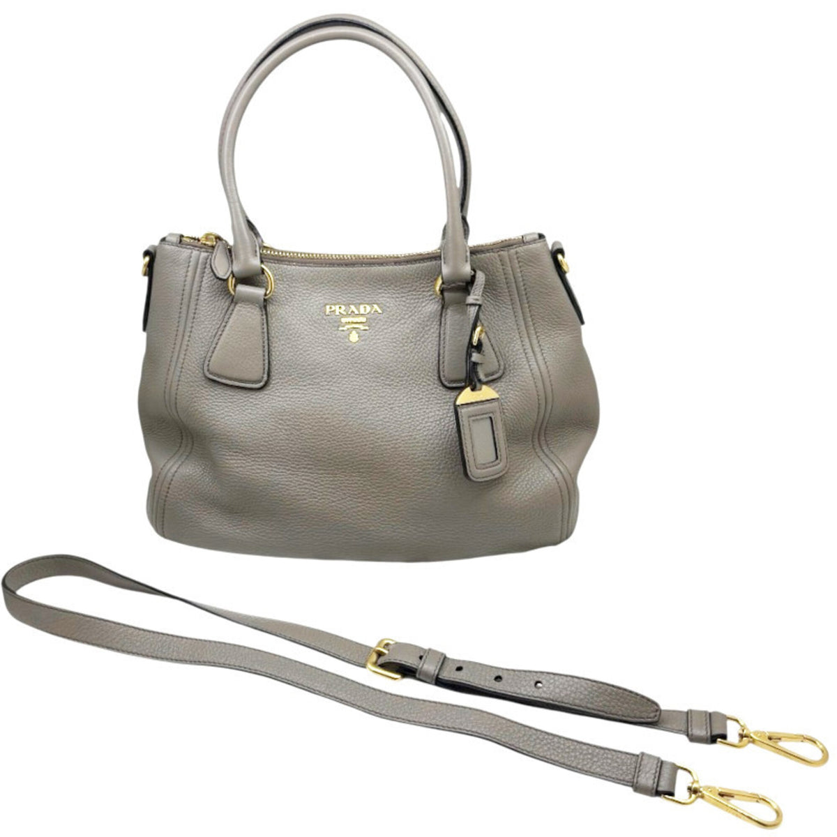 Prada Grayish Leather Handbag Shoulder Bag (Pre-Owned)
