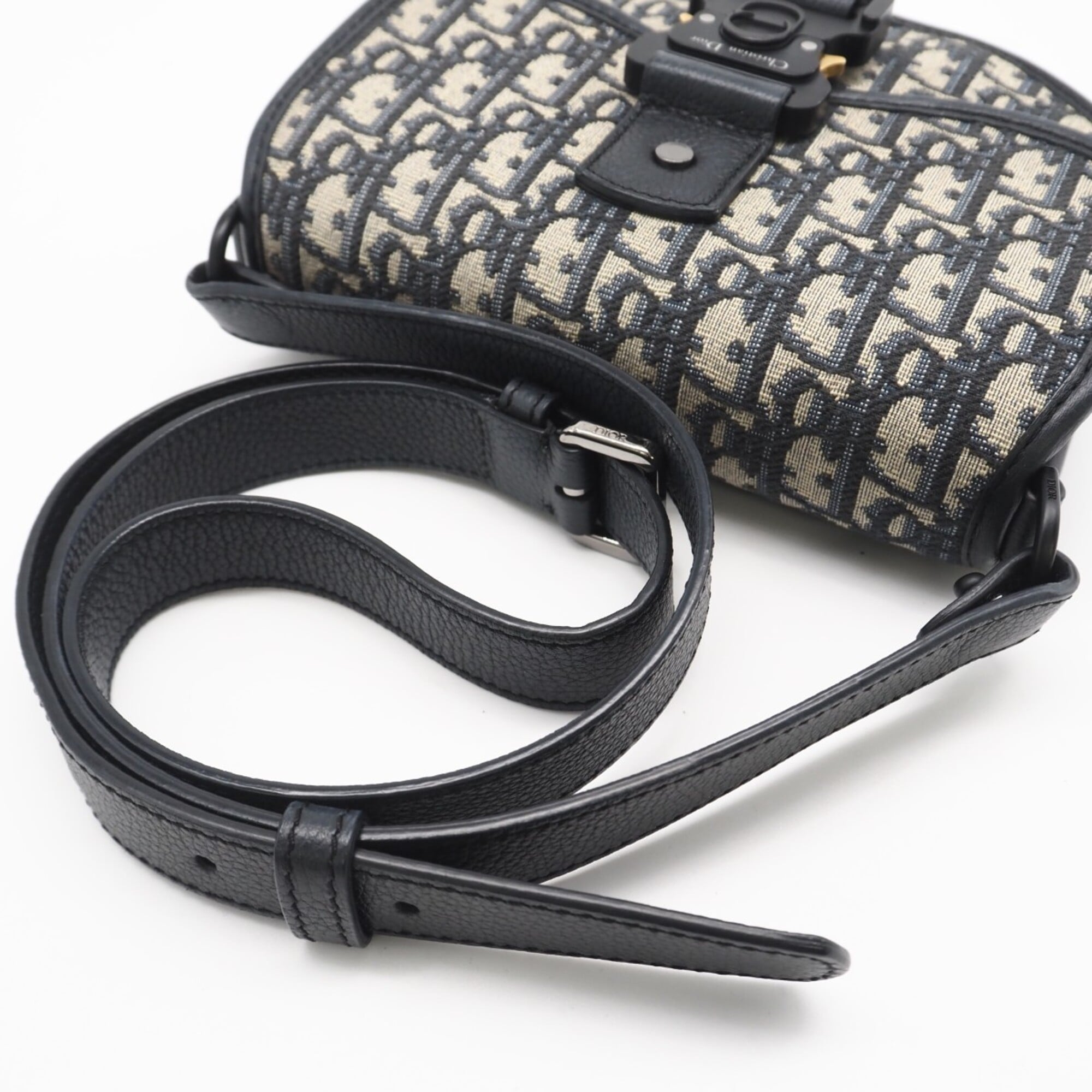 Christian Dior Gray Navy Cotton Canvas Shoulder Bag (Pre-Owned)