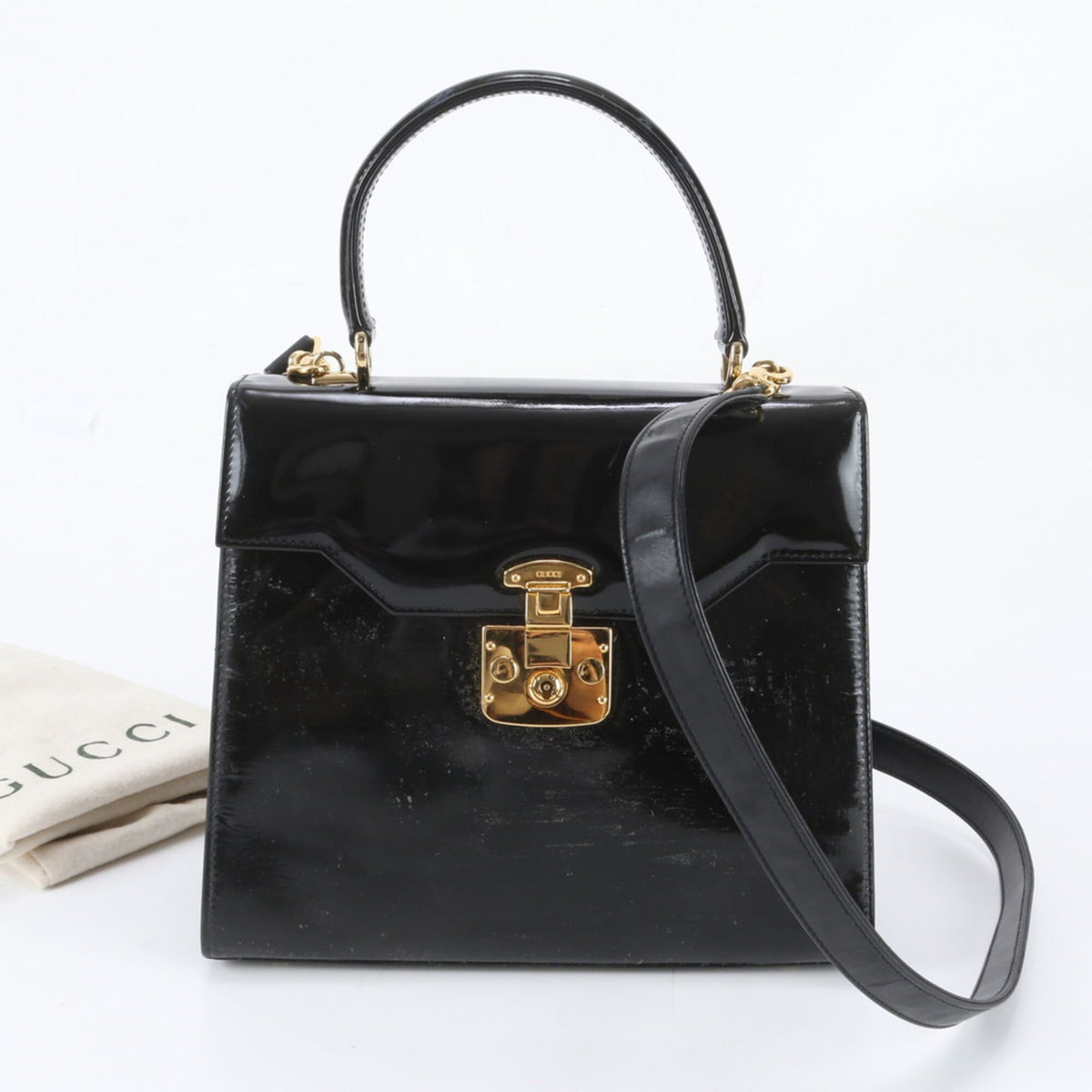 Gucci Black Leather Handbag Shoulder Bag Tote Bag (Pre-Owned)