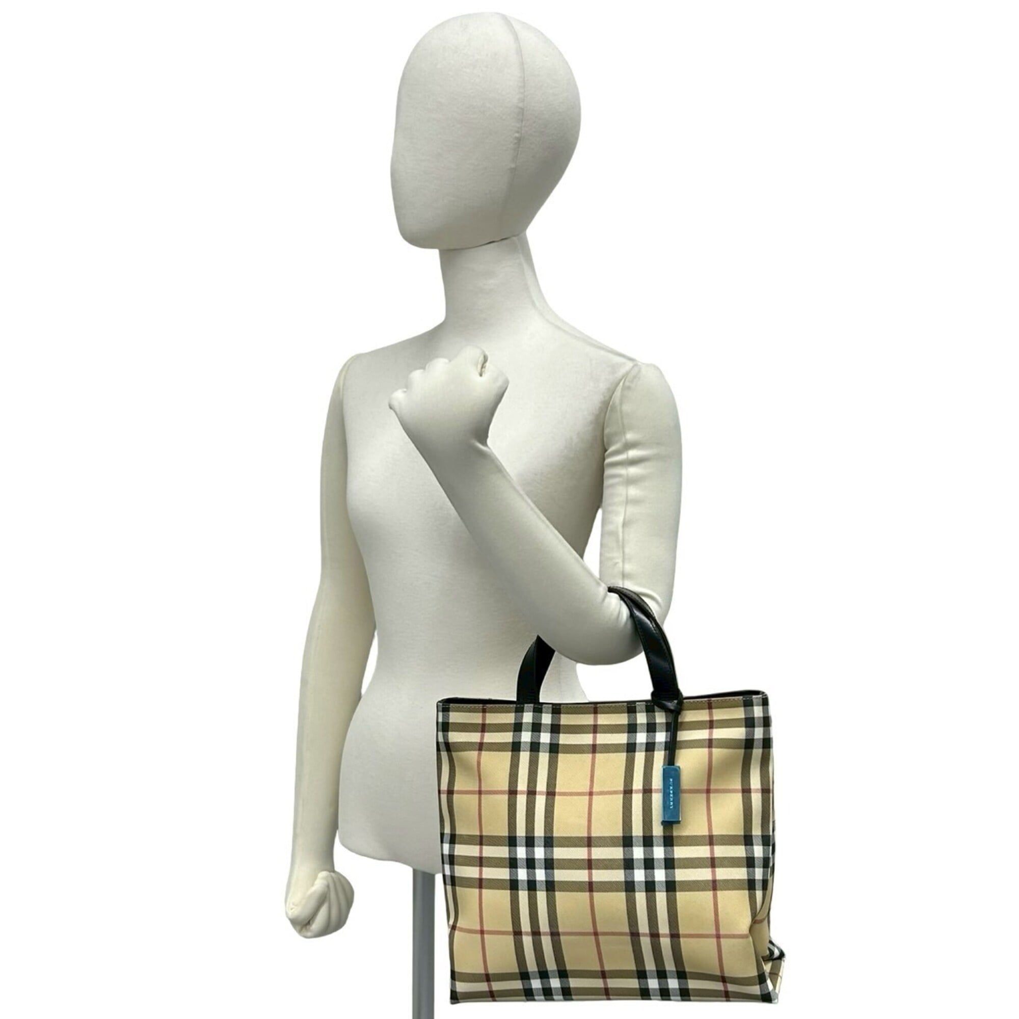 Burberry Beige Black Pvc Leather Boston Bag Handbag Tote Bag (Pre-Owned)