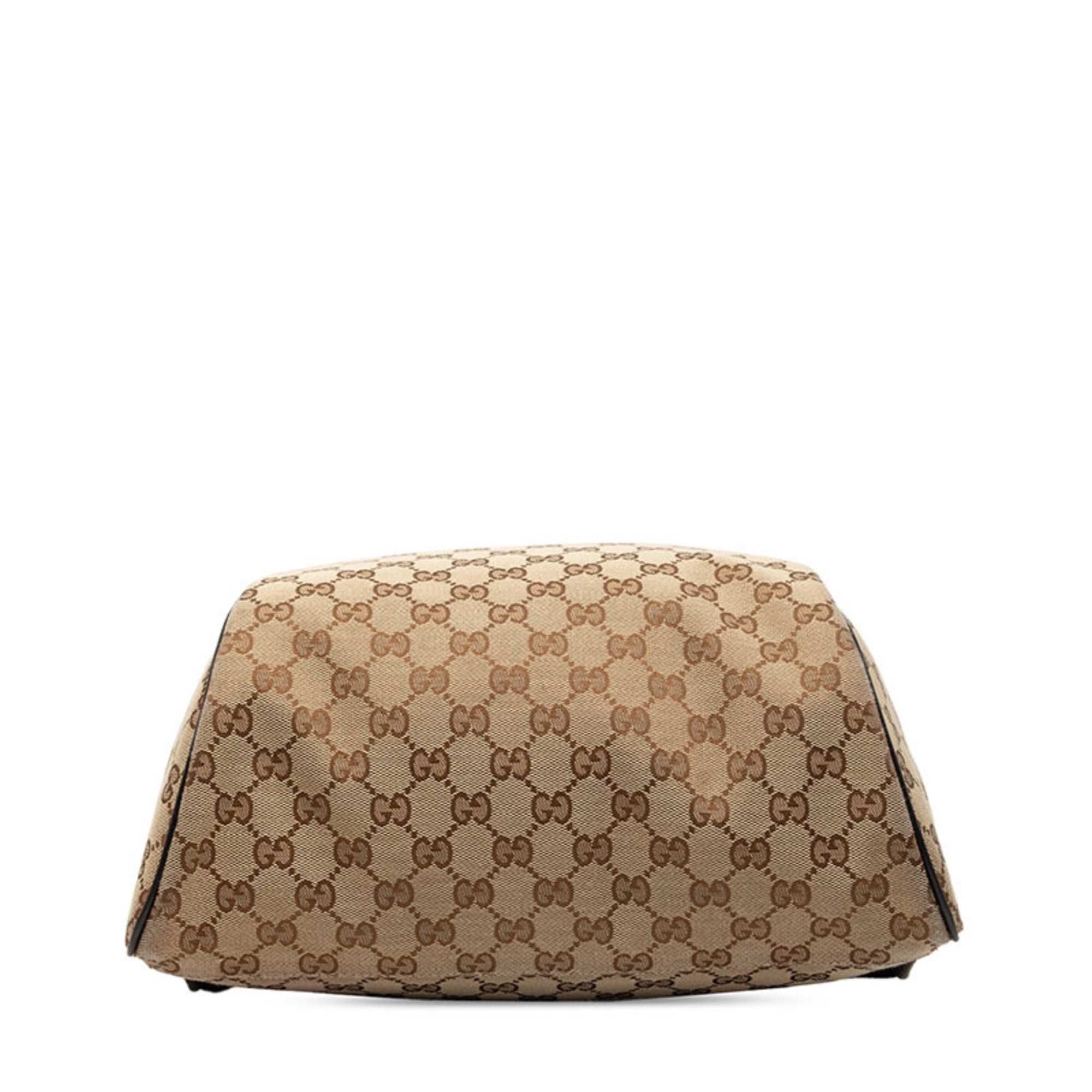 Gucci Beige Brown Canvas Leather Backpack (Pre-Owned)