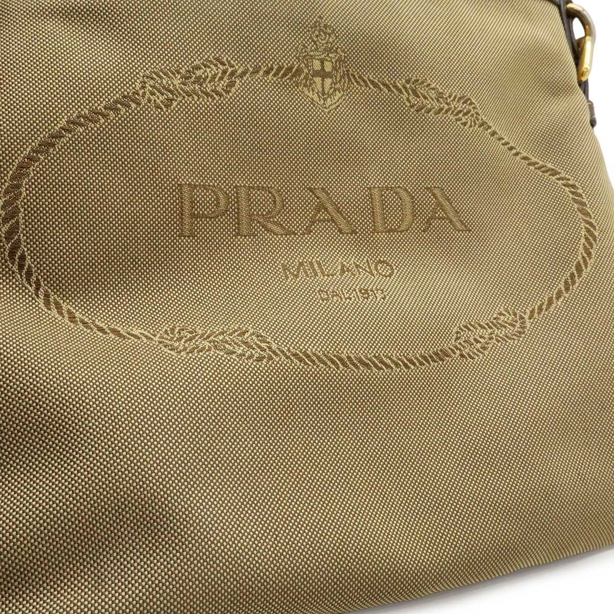 Prada Beige Dark Brown Khaki Canvas Leather Clutch Bag Shoulder Bag (Pre-Owned)