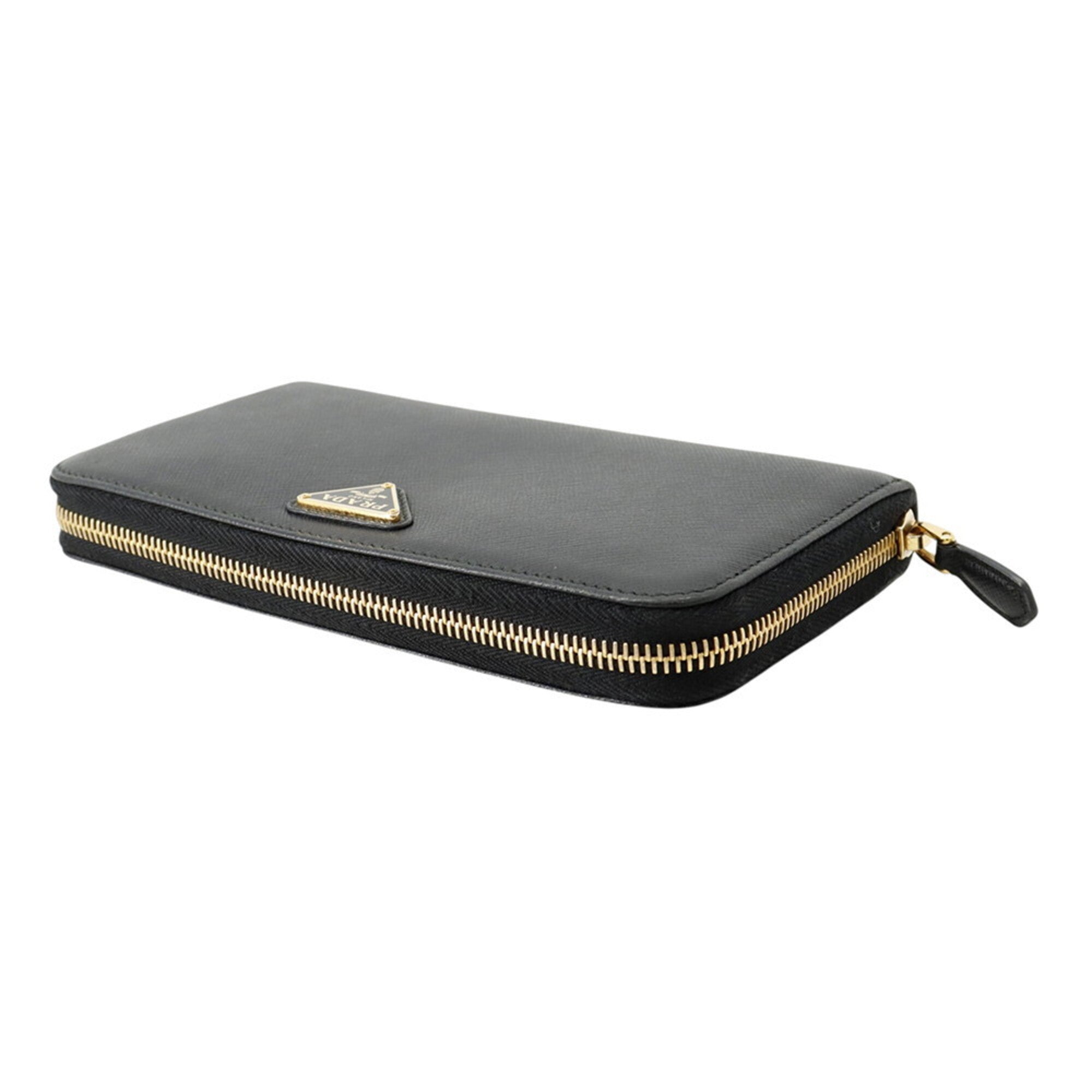 Prada Black Saffiano Triangle Long Wallet (Bi-Fold) (Pre-Owned)