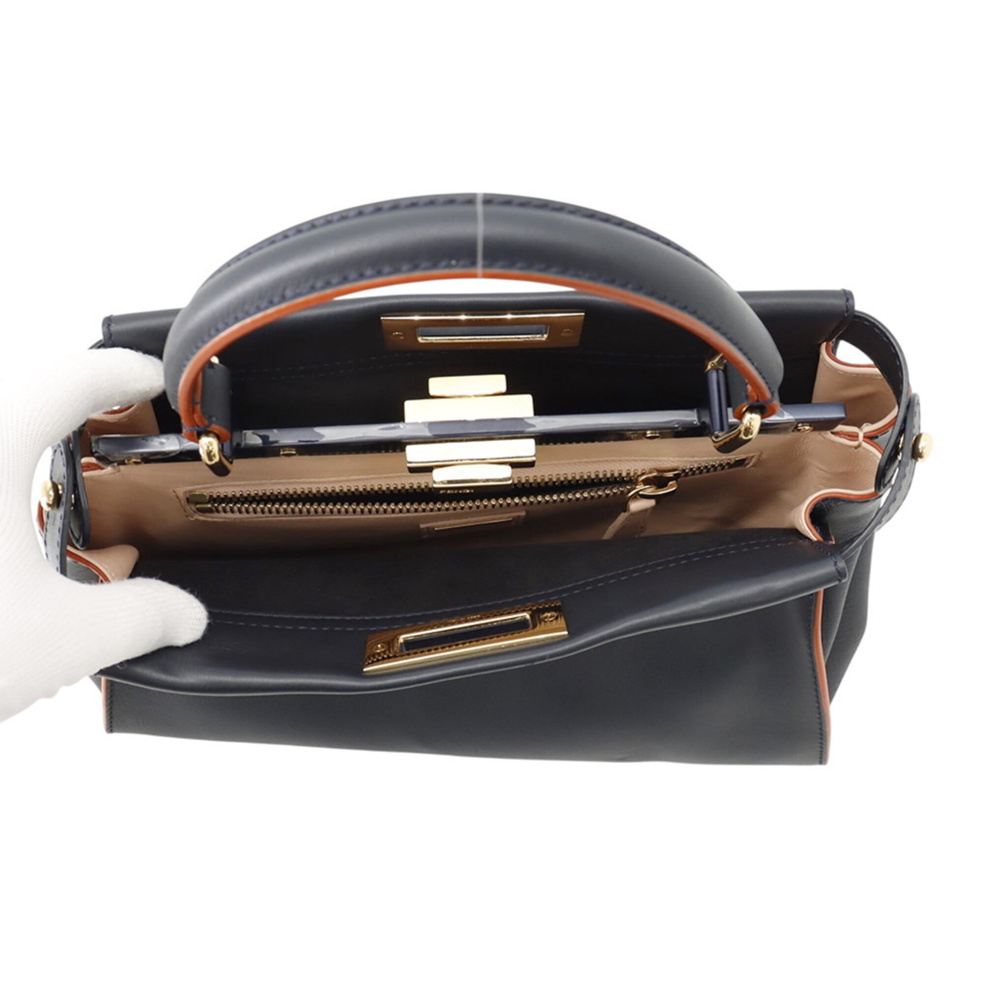 Fendi Navy Leather Handbag Shoulder Bag (Pre-Owned)