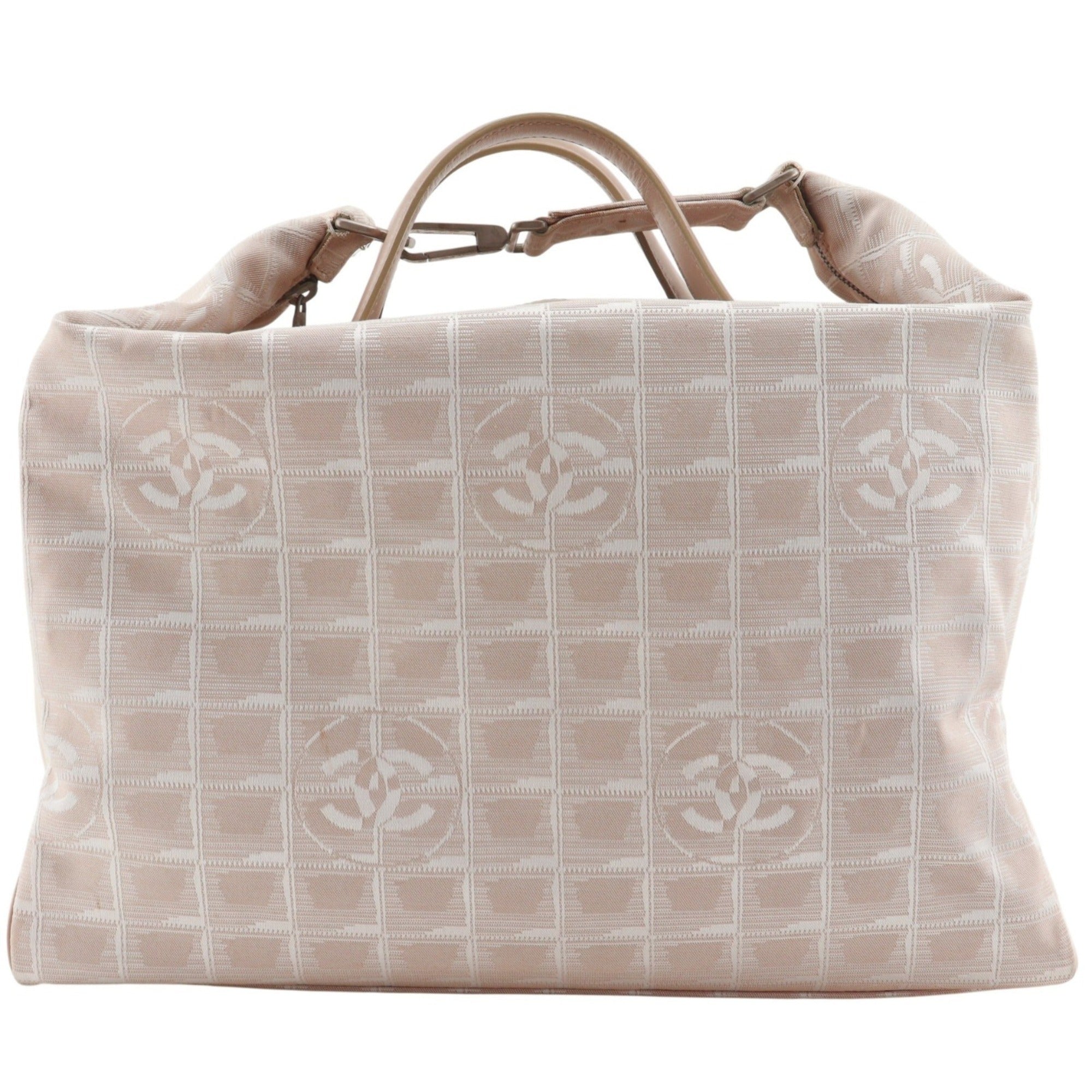 Chanel New Travel Line Beige Nylon Canvas Boston Bag Weekend Bag (Pre-Owned)