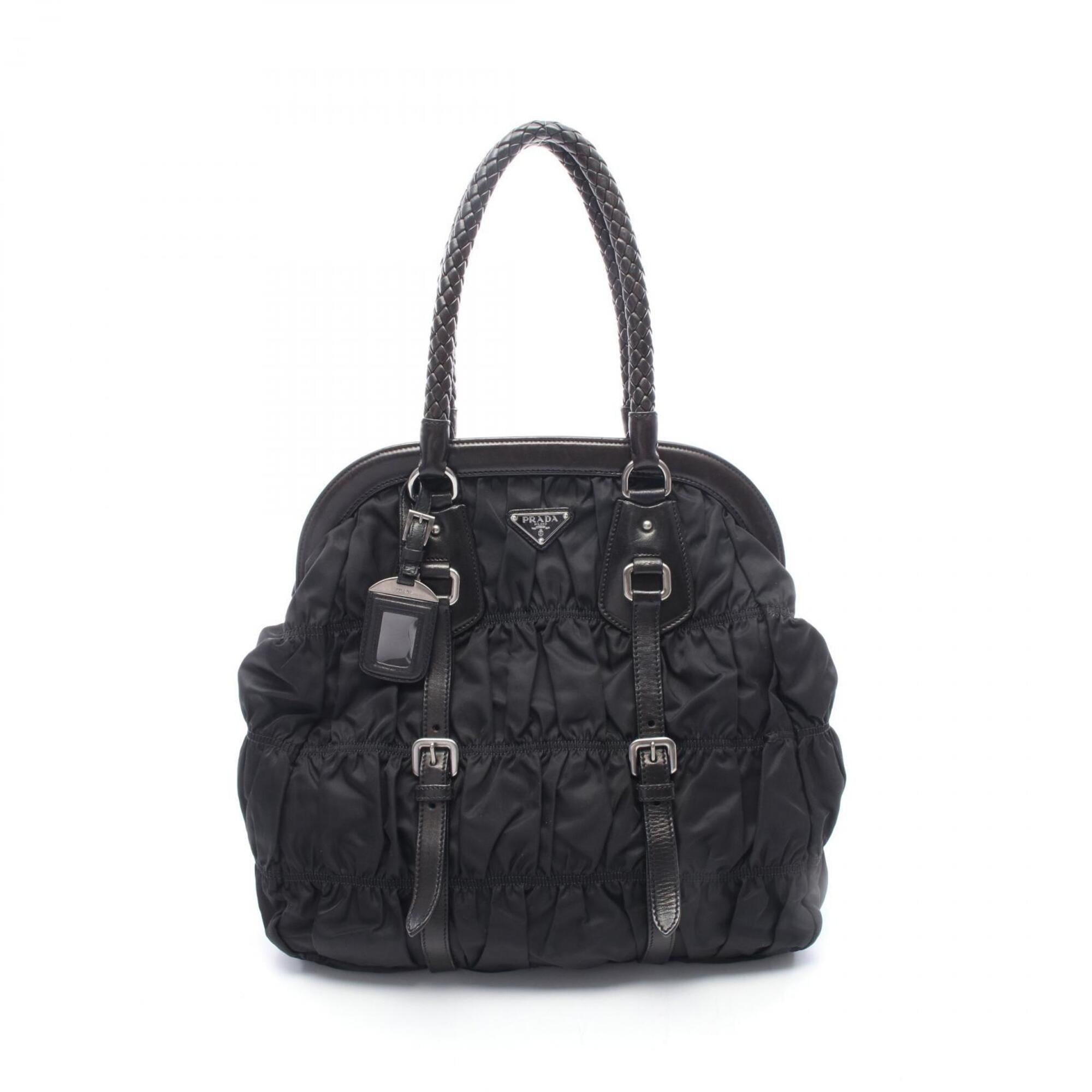 Prada Black Nylon Leather Handbag Tote Bag (Pre-Owned)