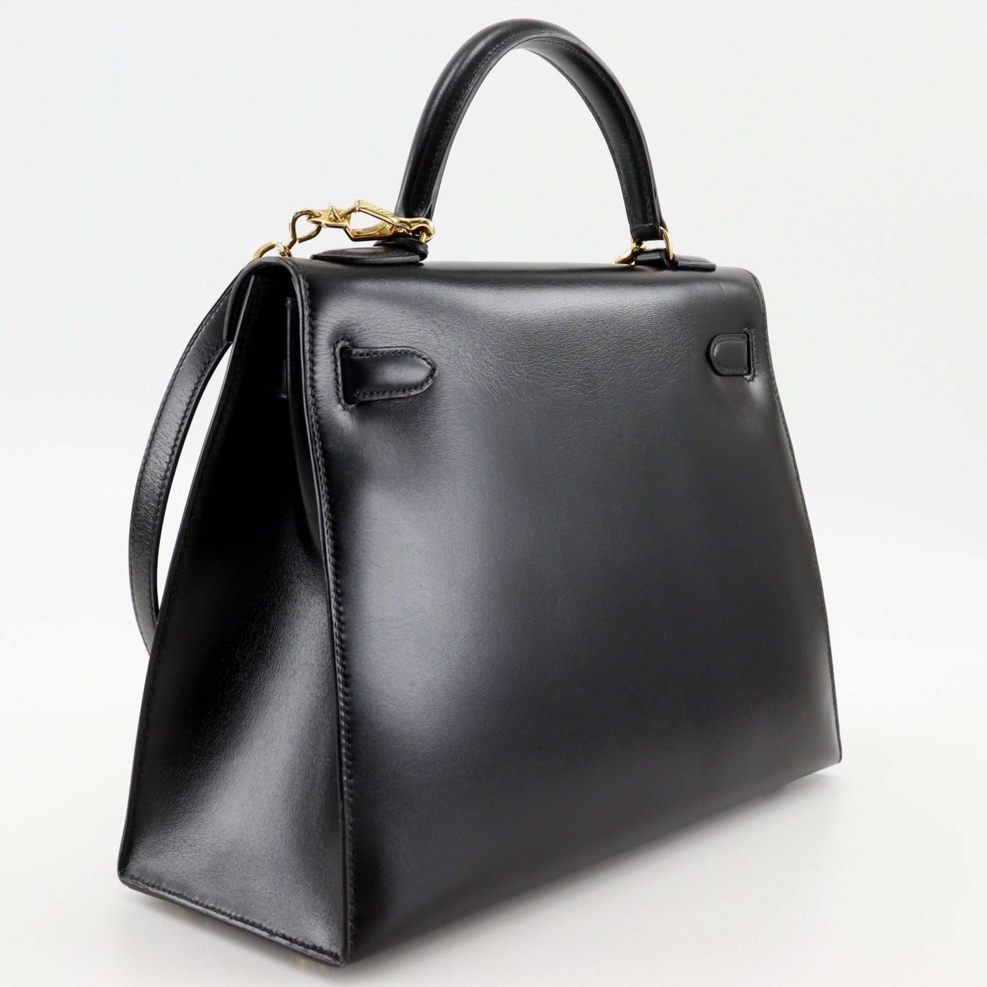 Hermes Kelly Black Box Calf Leather Handbag (Pre-Owned)